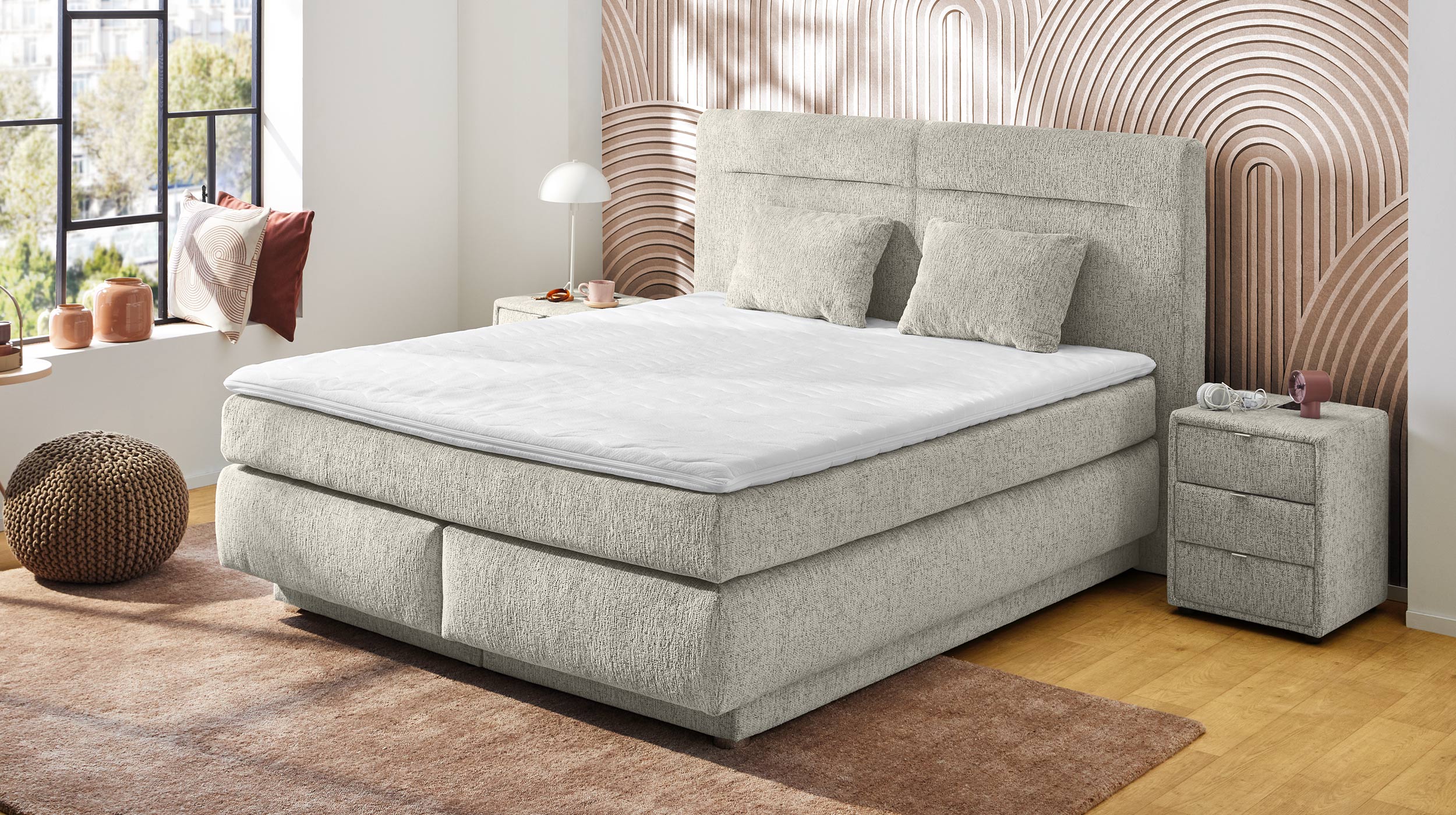 Boxspringbett 160 x 200 cm Bettkasten Chenille beige H2/H3 - SIMONE