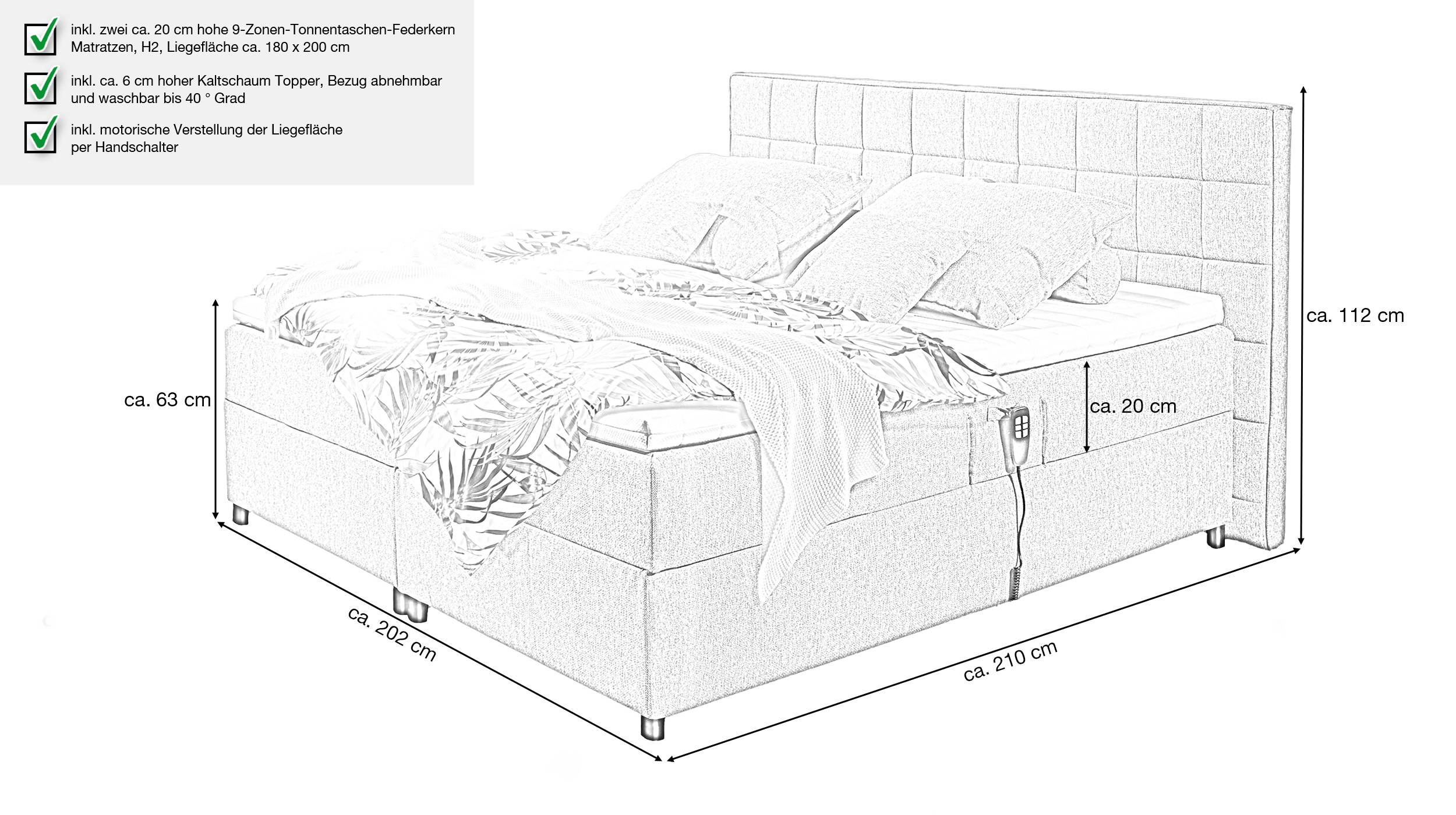 Boxbett 180 x 200 cm verstellbar grau - MARIBORSKO