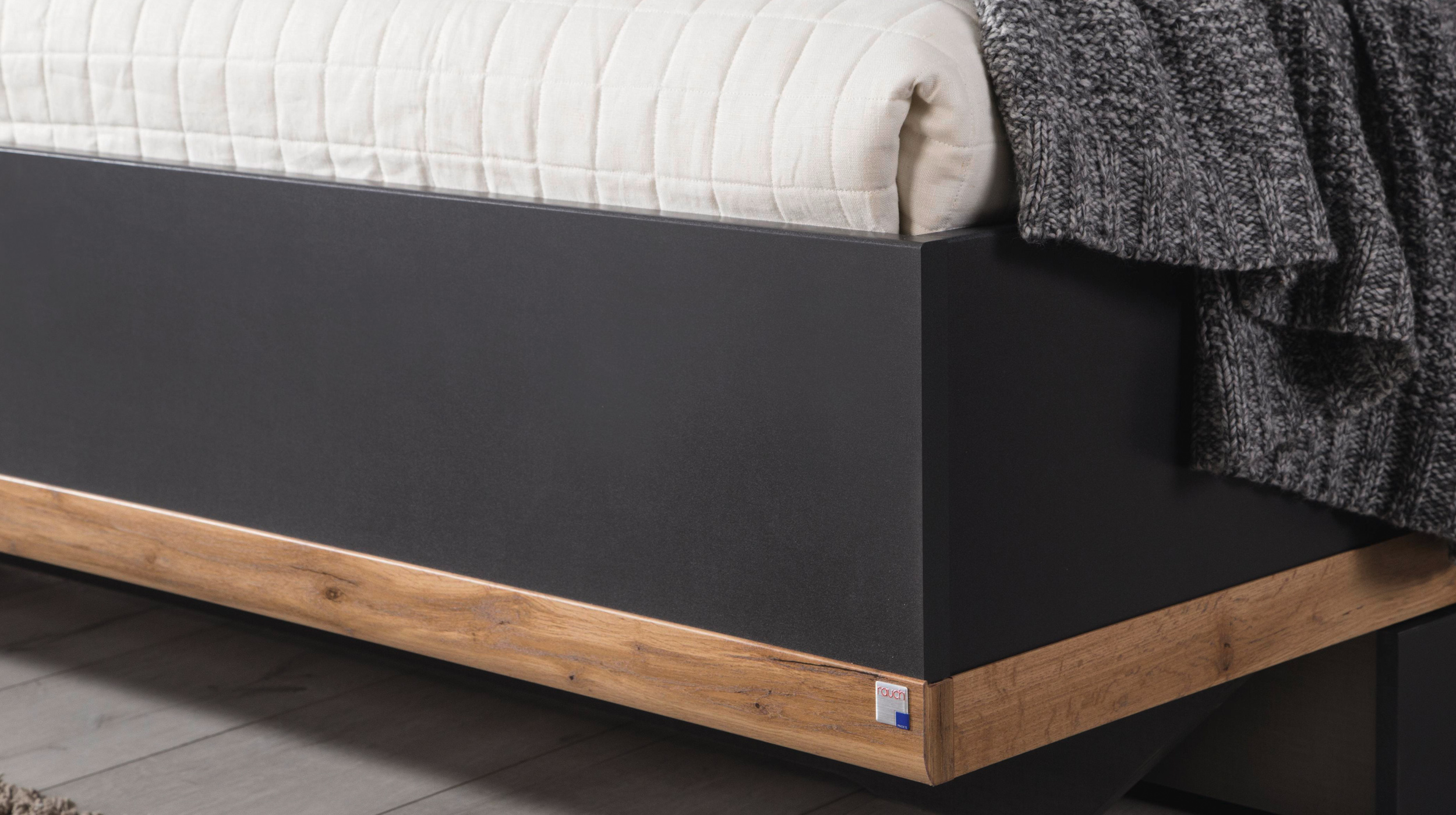 Bettanlage 180 x 200 cm grau - Eiche - Beleuchtung - rauch - BOSTON