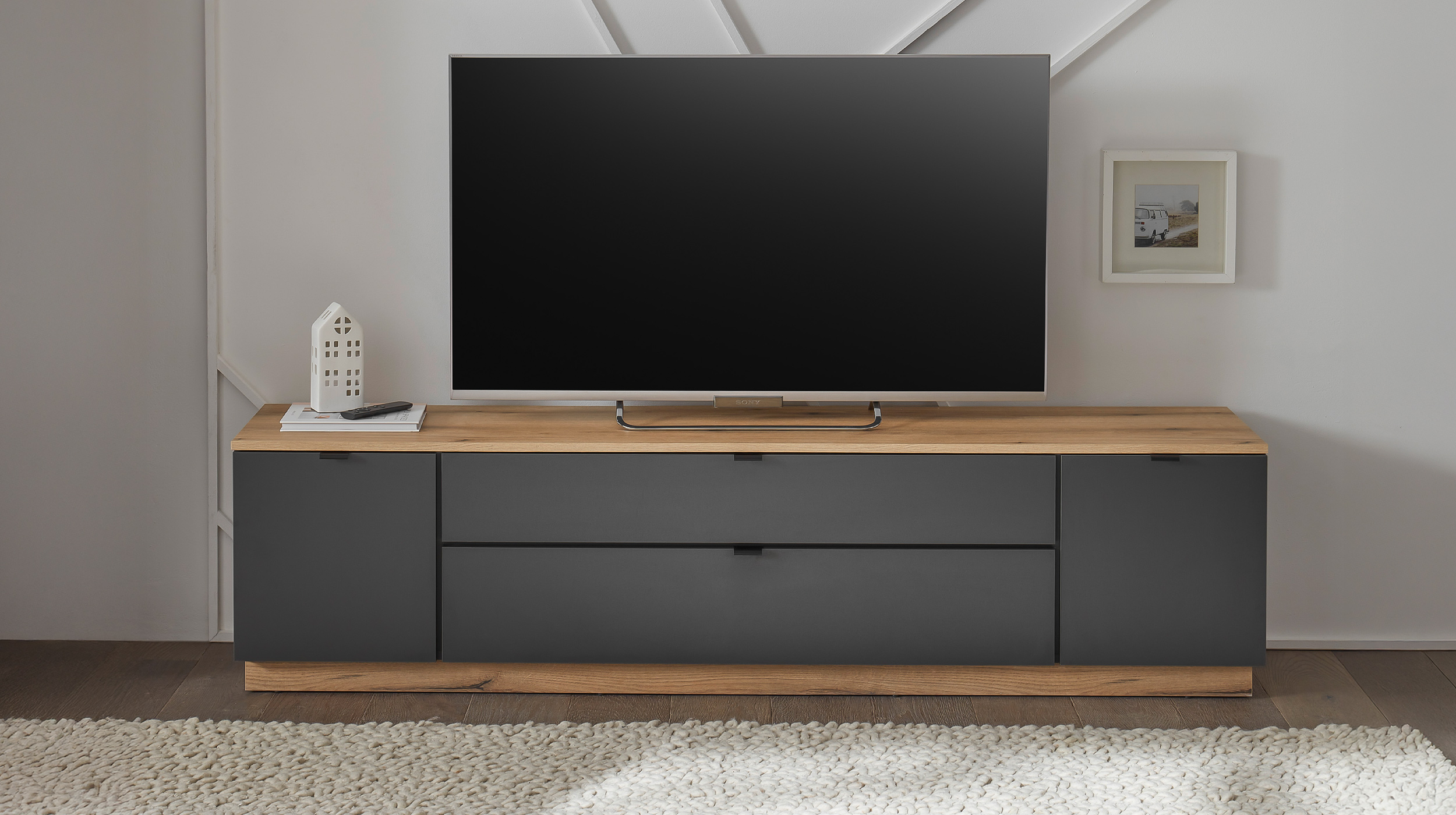 TV - Lowboard anthrazit - Eiche 185 cm TV-Board - VINCE