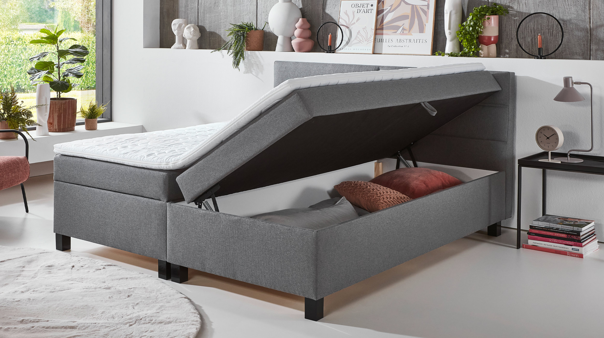 Boxbett 180 x 200 cm grau mit Bettkasten - CRESCO 