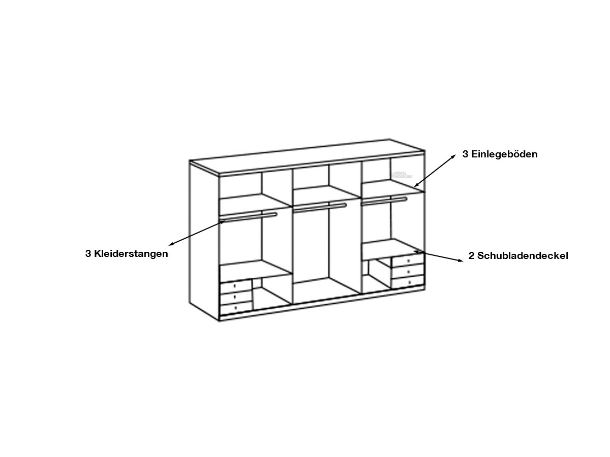 Schwebetürenschrank Glasfront - Plankeneiche - graphit - 270 cm - VALENCIA