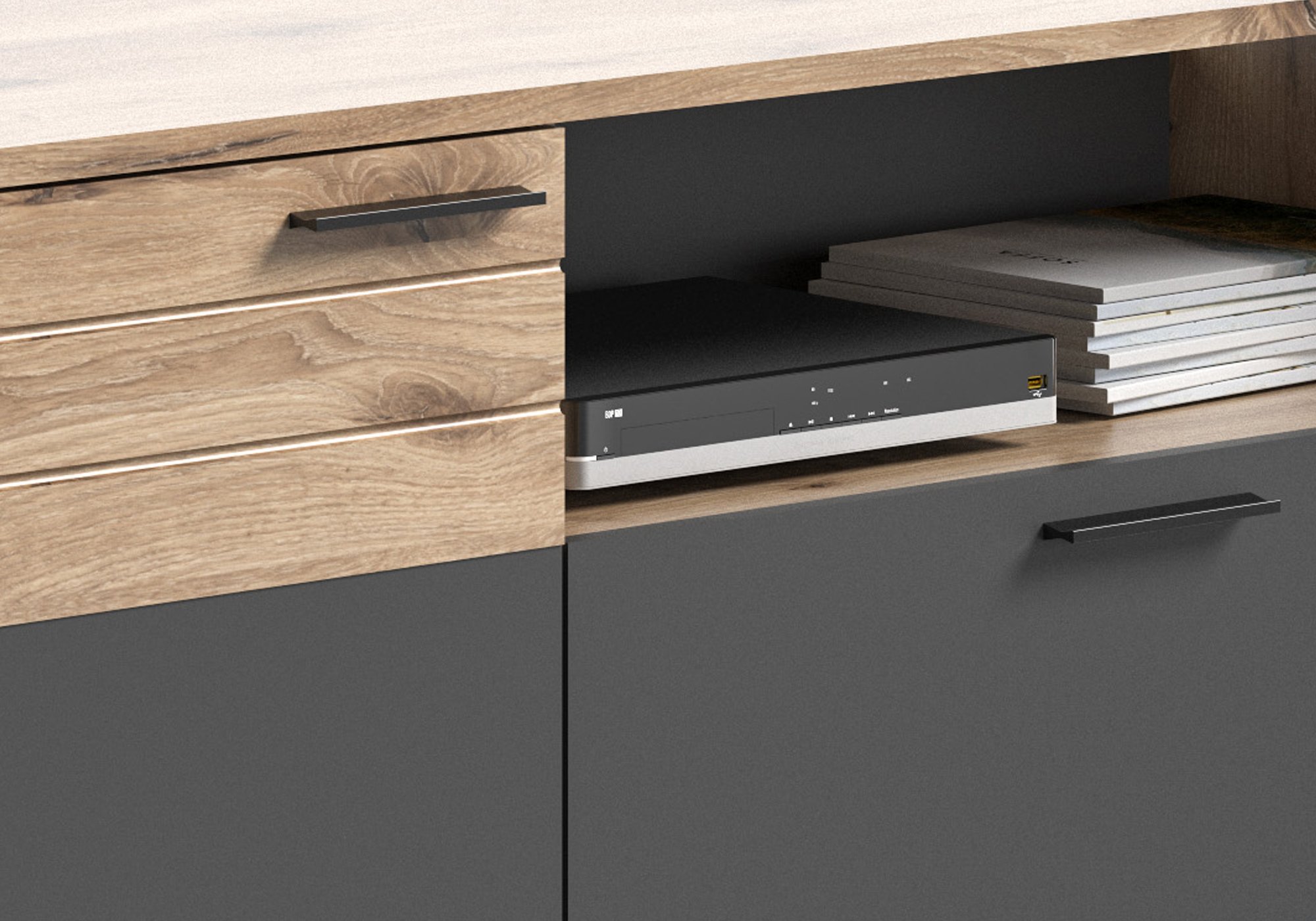 TV - Lowboard Nox Oak - grau 194 cm - MASON