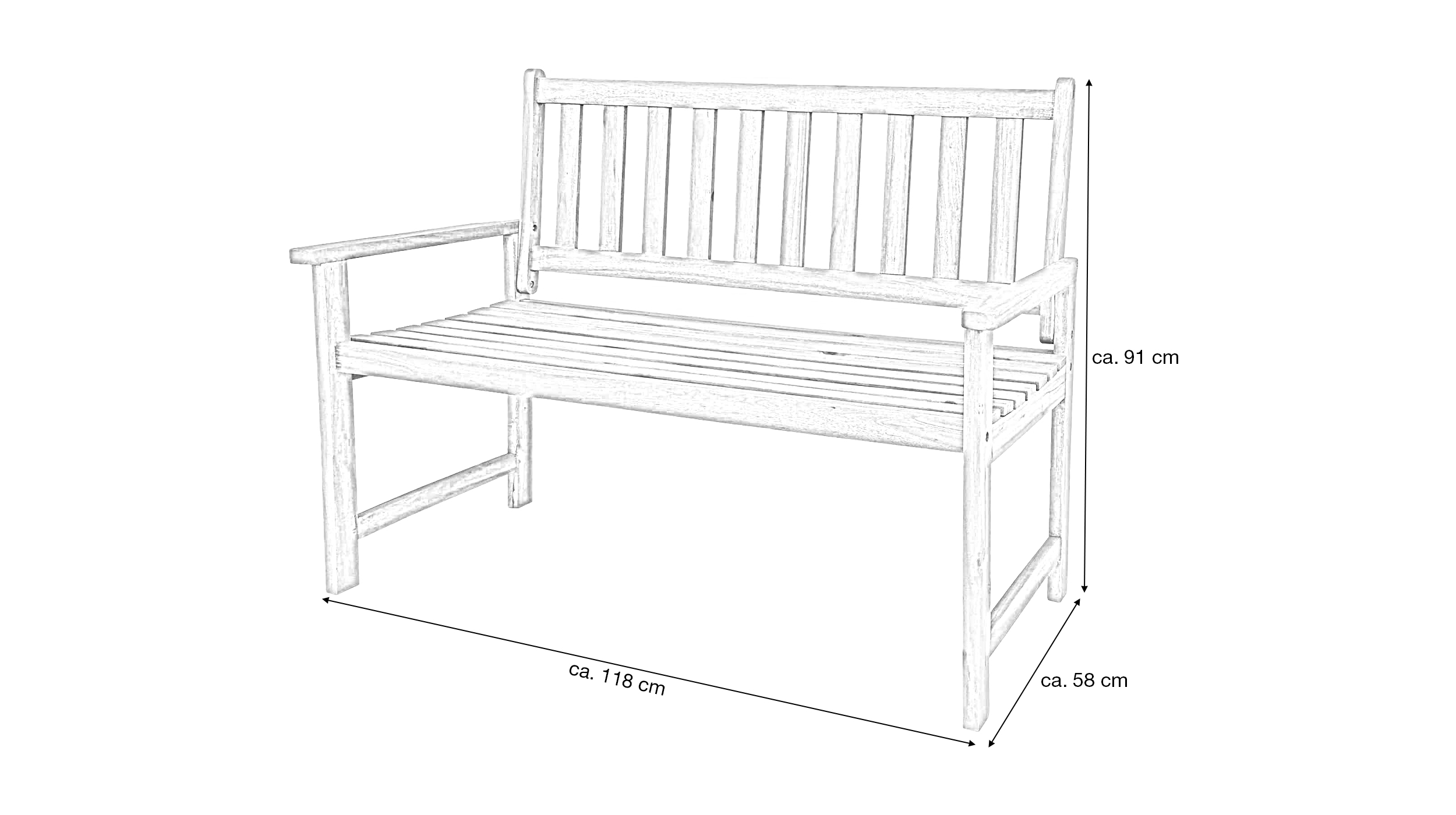 Gartenbank Akazie geölt mit Armlehnen - 118 cm - VERA