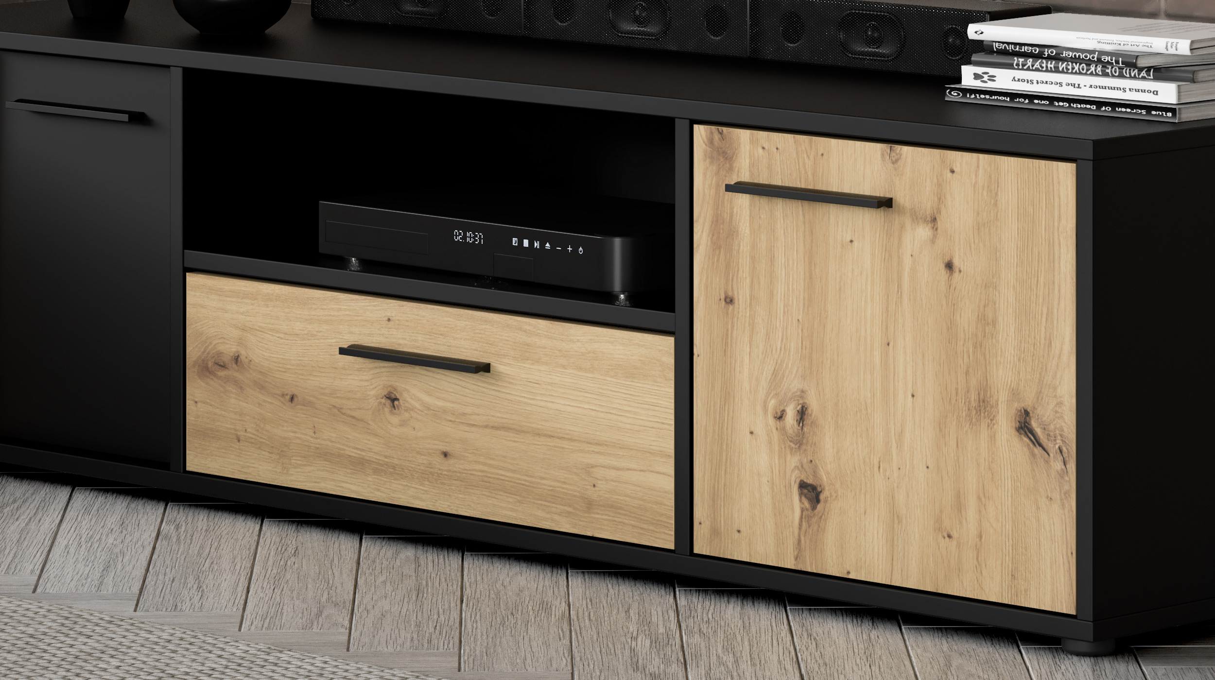 TV - Lowboard Artisan Eiche - schwarz 163 cm TV-Board - CARDIGAN