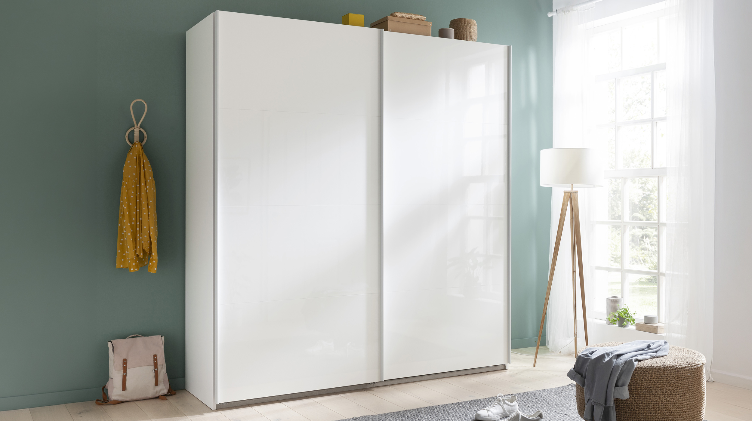 Schwebetürenschrank weiß hochglanz - 250 cm - SYSTEMA