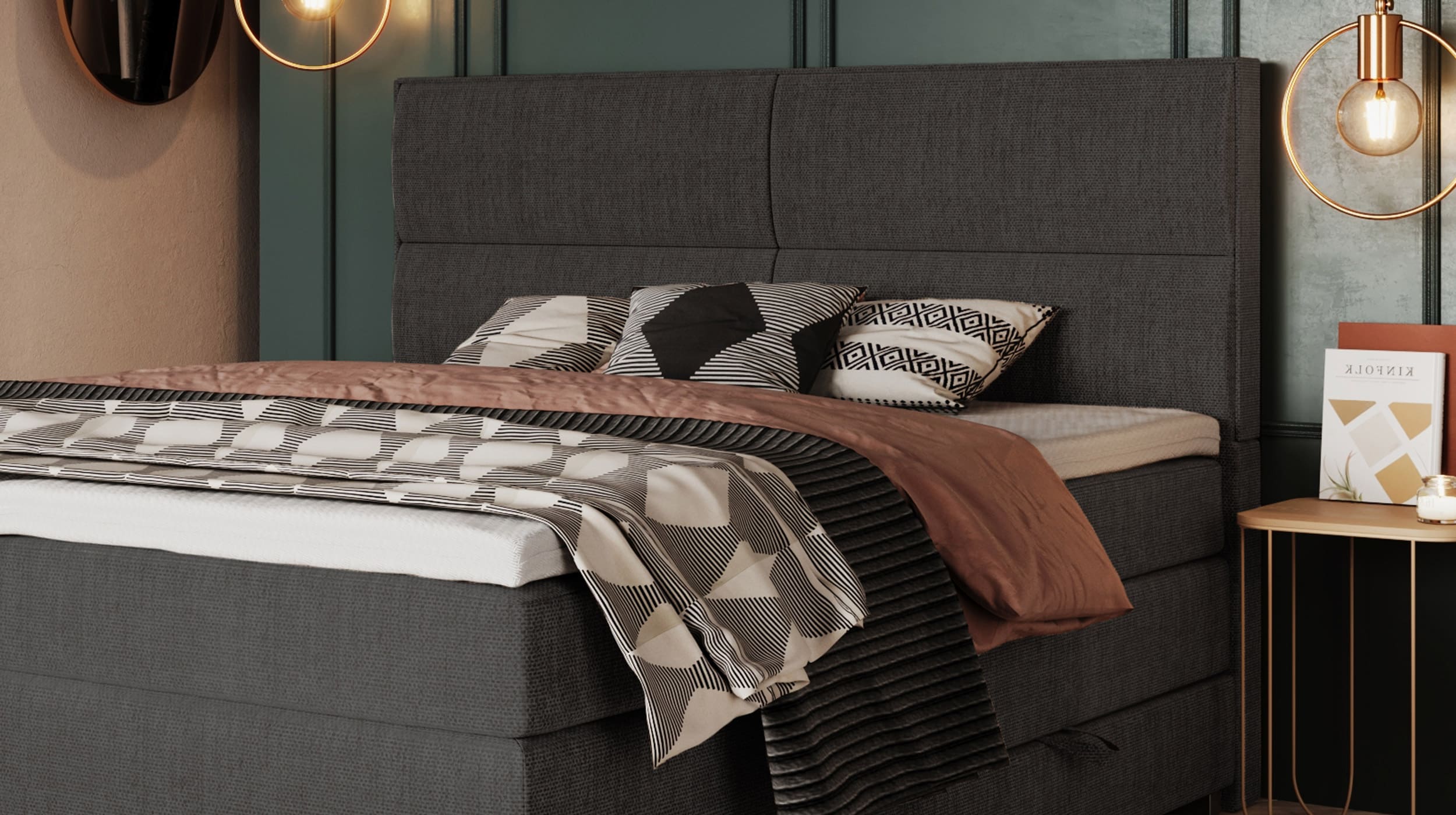 Boxspringbett 200 x 200 cm grau - Bettkasten - MANDEWILLA
