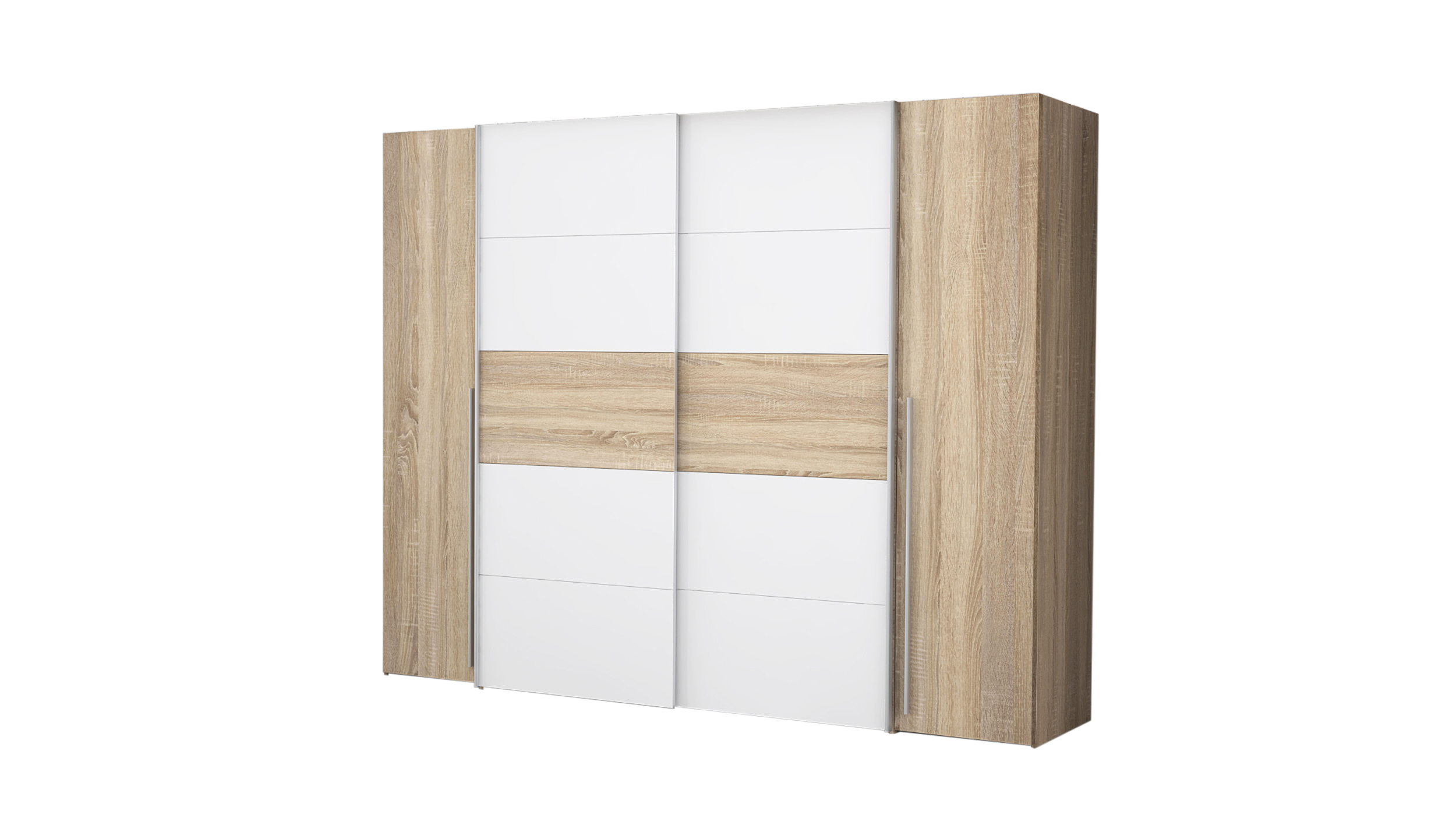 Kleiderschrank Sonoma Eiche - weiß - 270 cm - Schwebetüren - NARAGO