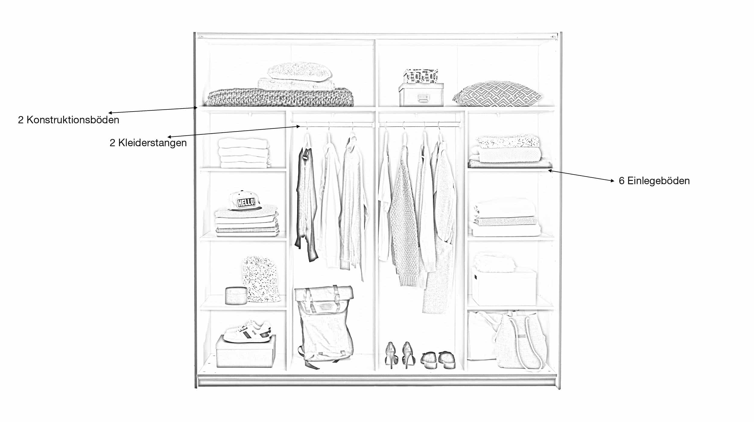 Schwebetürenschrank Eiche graphit - 215 cm - MELTON