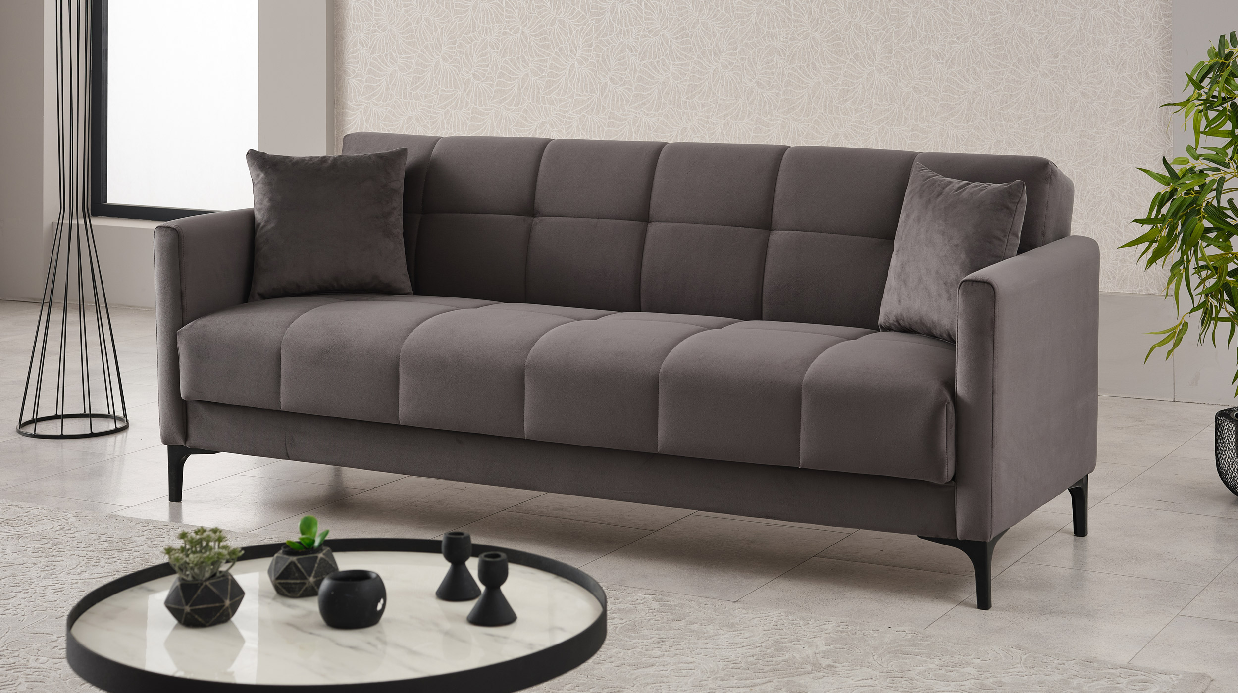 Einzelsofa grau Schlaffunktion Bettkasten ausziehbar 213 cm - PERU