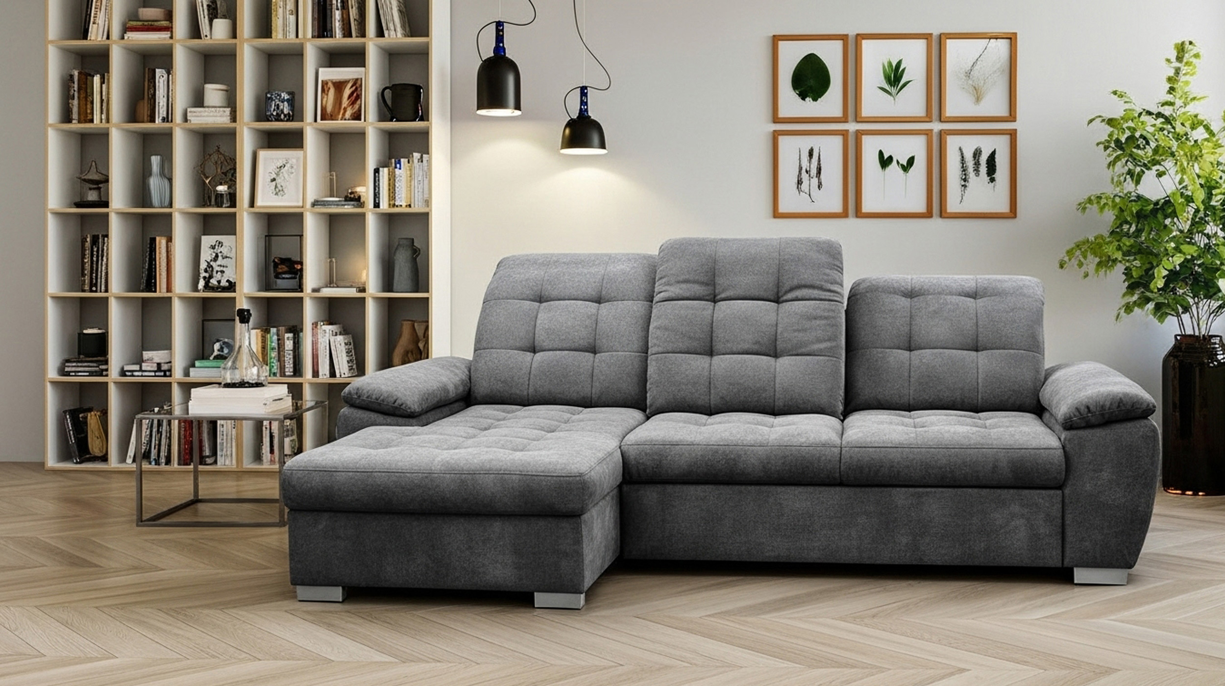 Ecksofa mit Schlaffunktion anthrazit 260 cm - Bettkasten - MAIKE