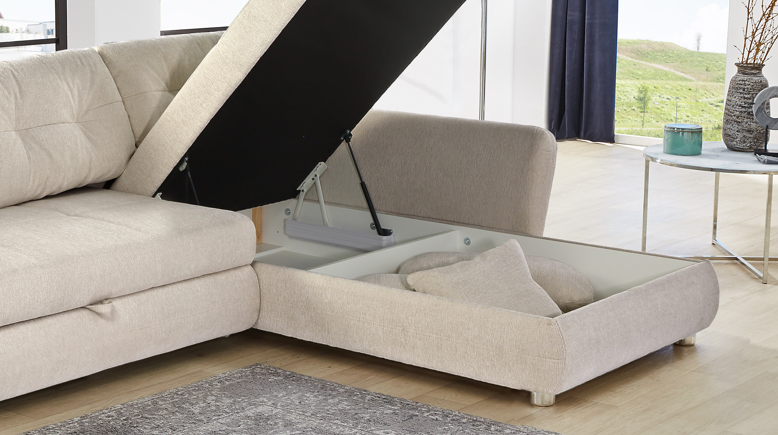 Ecksofa mit Schlaffunktion beige - 297 x 207 cm - JENGEN