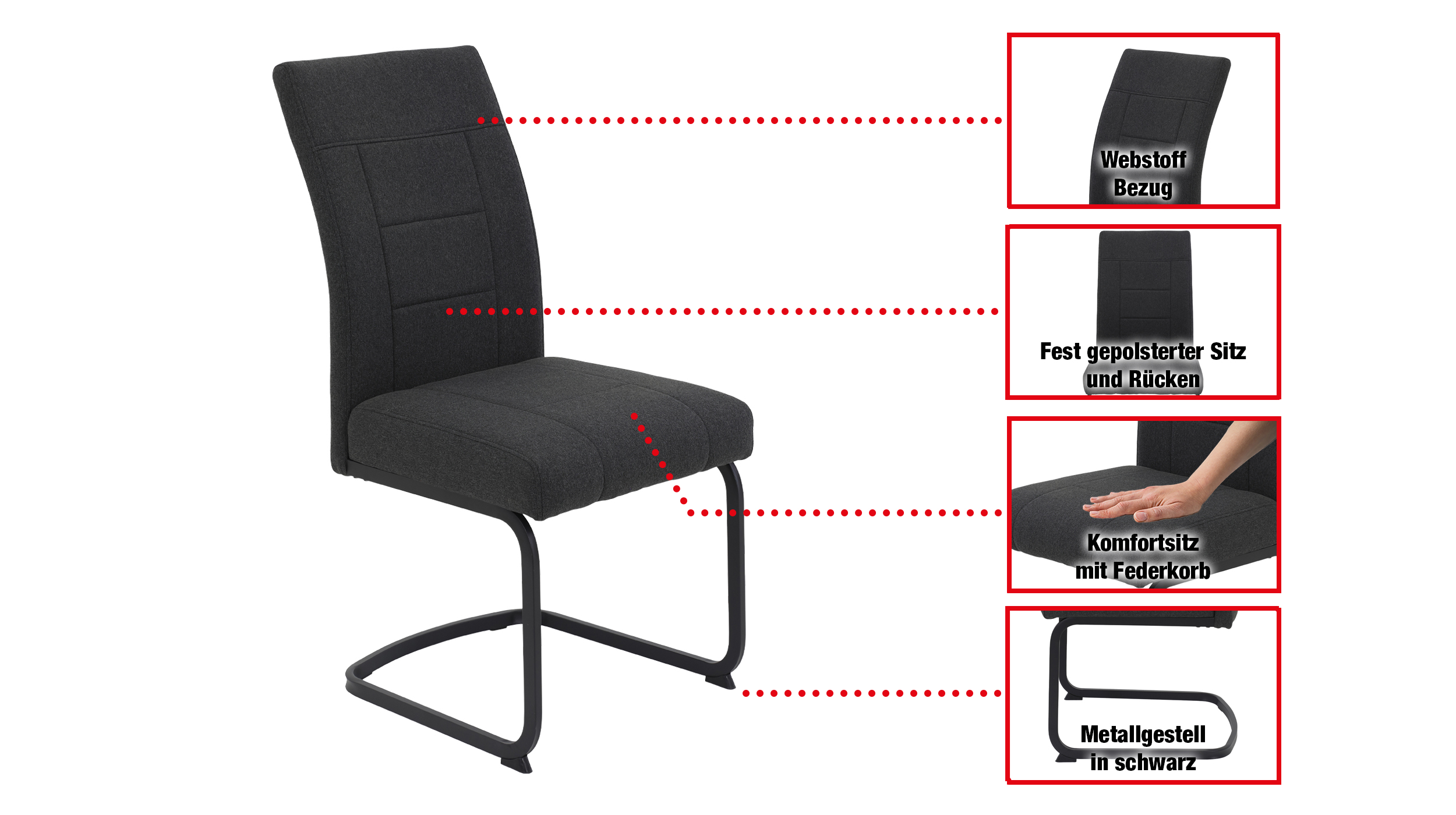 Schwingstuhl für Esszimmer anthrazit Webstoffbezug - BRINDISI