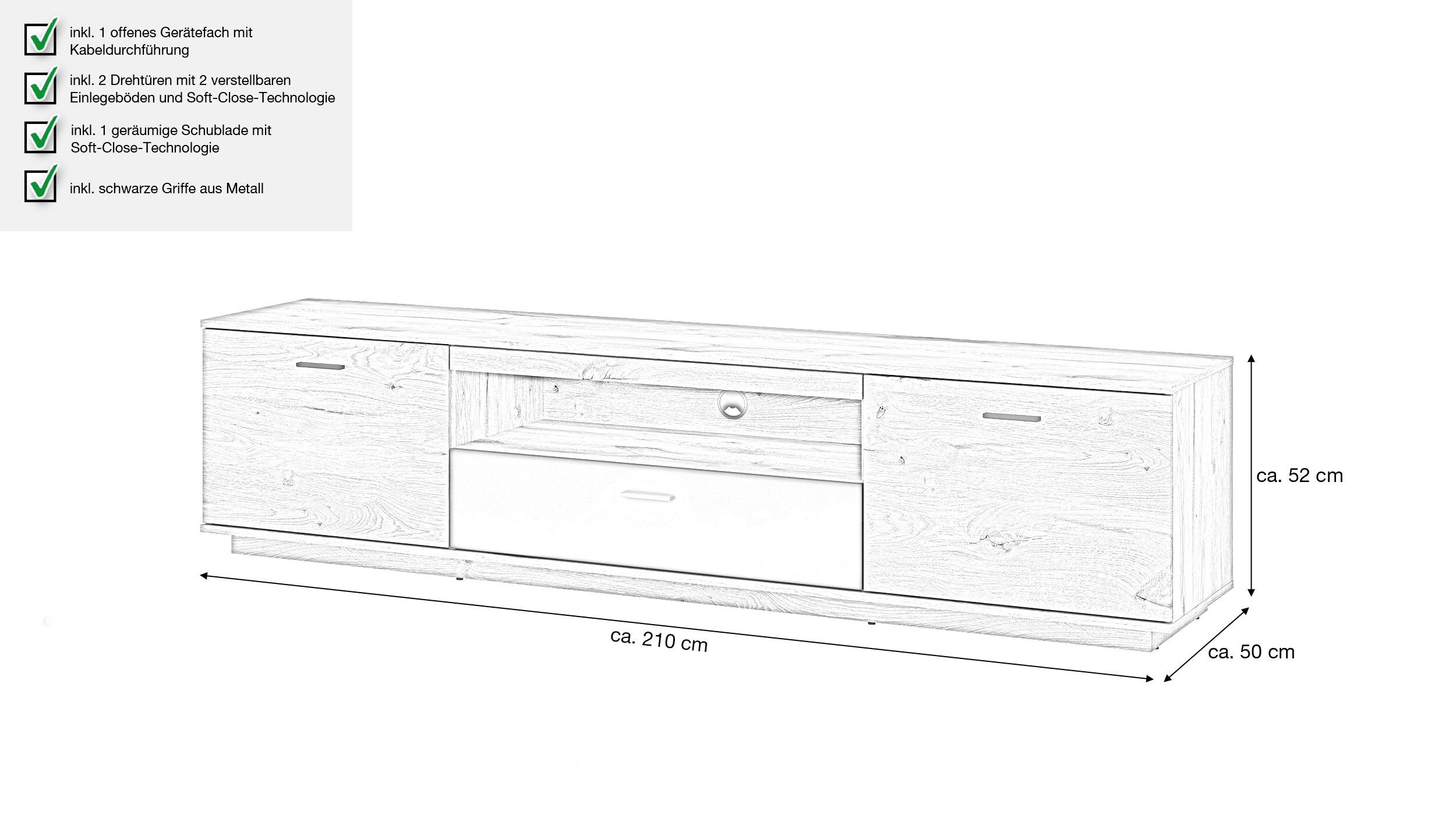 TV - Lowboard Viking Eiche 210 cm TV-Board - PARDOO