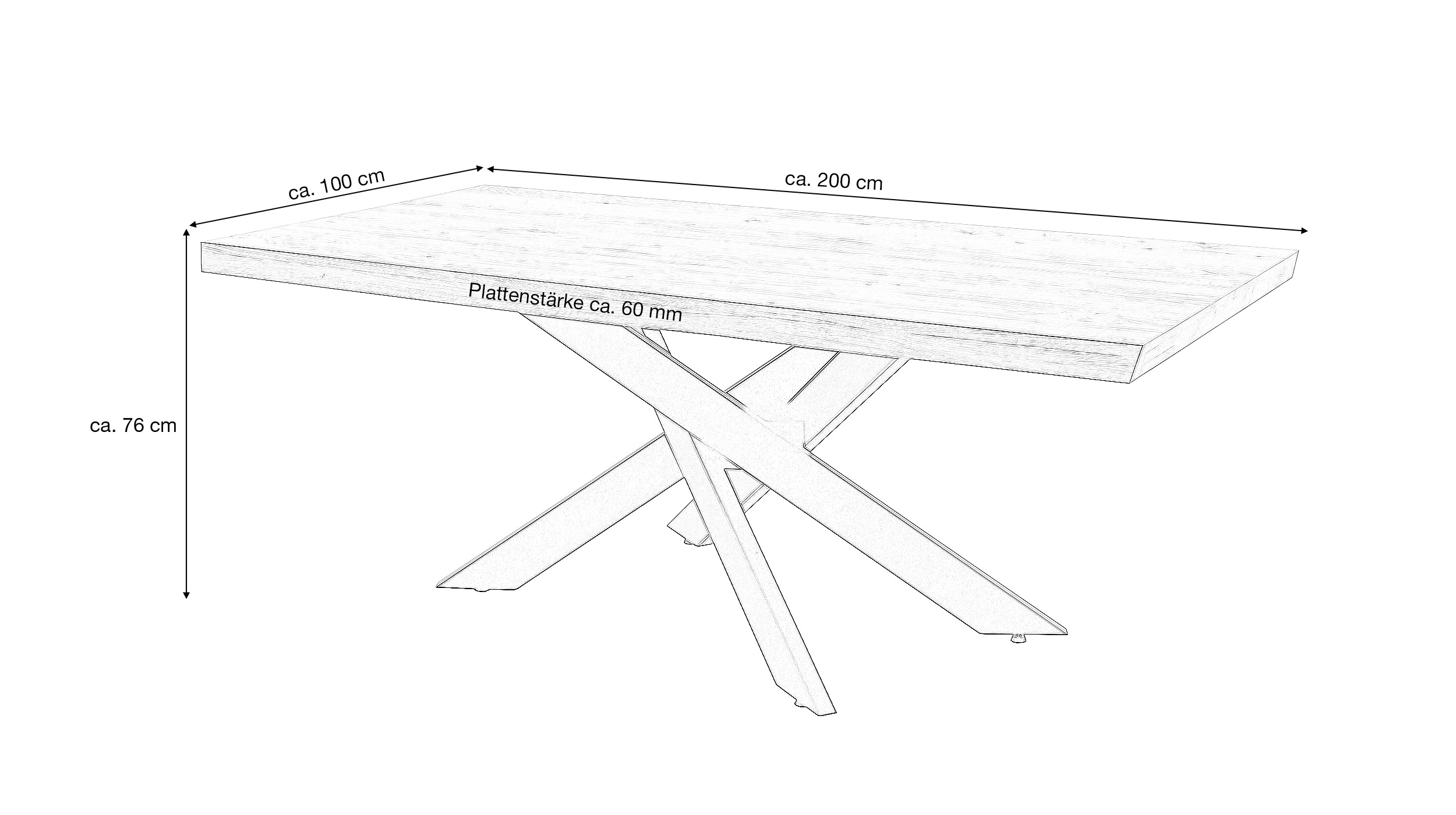 Esstisch Massivholztisch 200 x 100 cm Wildeiche geölt - AHUS