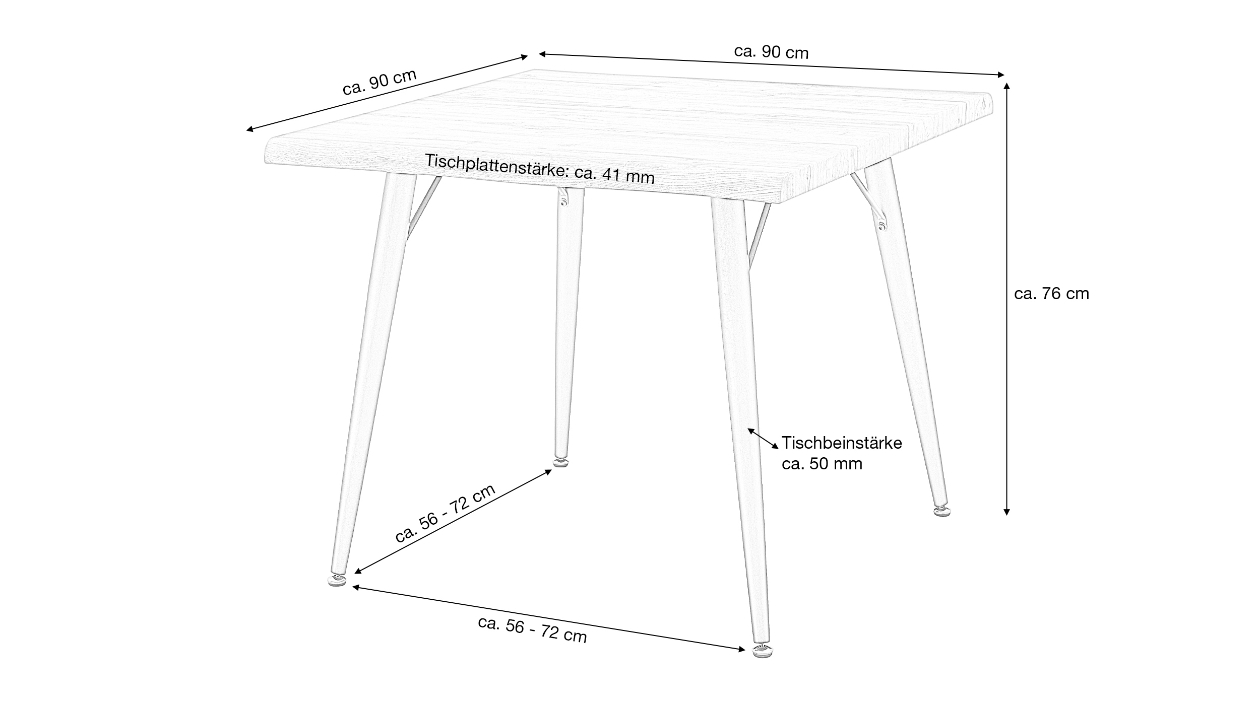Esstisch Baumkantentisch Optik 90 x 90 cm Wildeiche - TAILIN