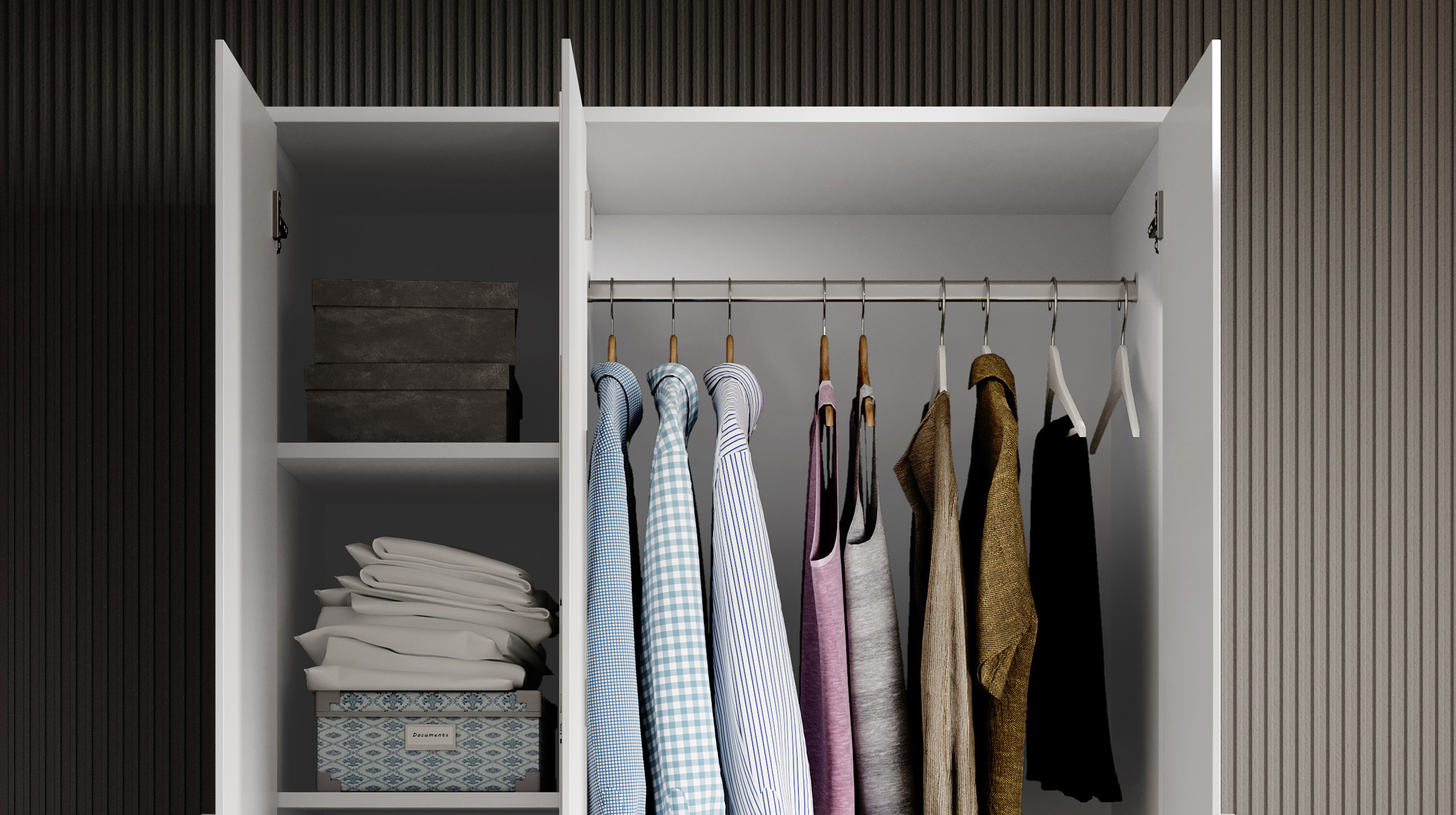 Kleiderschrank mit Spiegel 120 cm weiß - 3-türig - PAUL