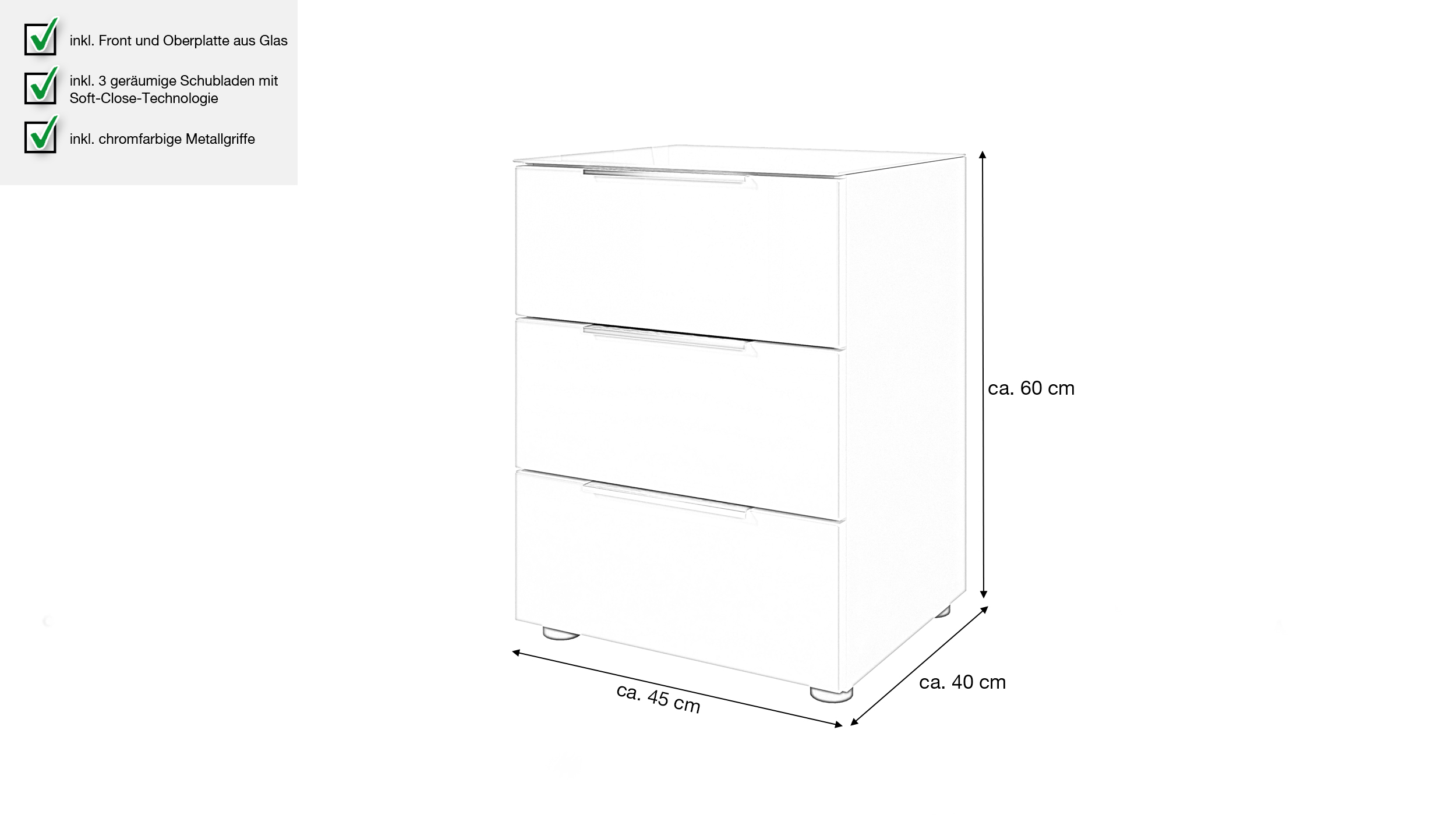Nachttisch beige - Glasfront - 45 x 40 cm Nachtkommode - SANTORIN