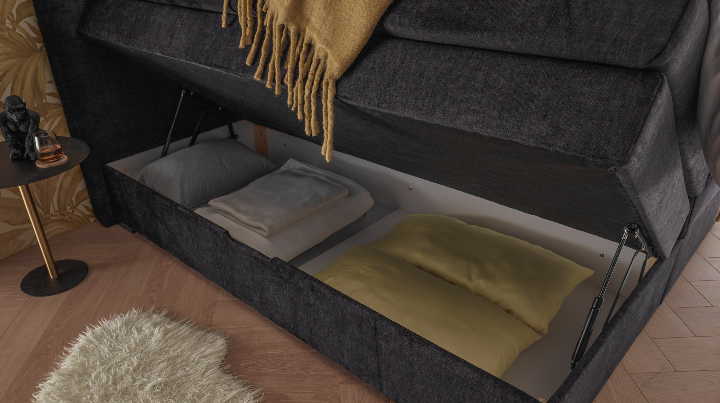 Boxspringbett 180 cm mit Bettkasten anthrazit Velours - FANES