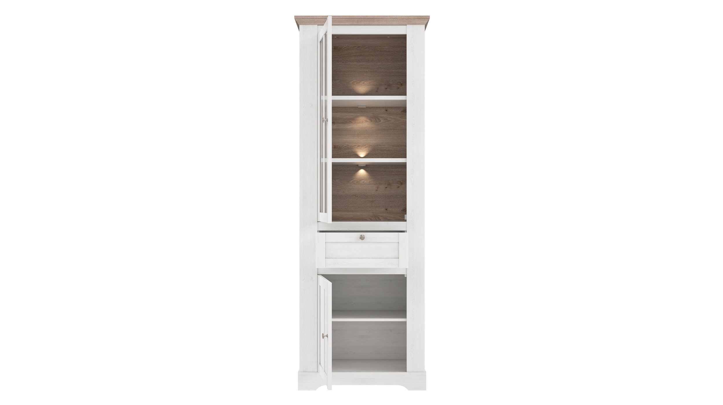 Vitrine mit Beleuchtung Schneeeiche - weiß Breite 76 cm - ILOPPA