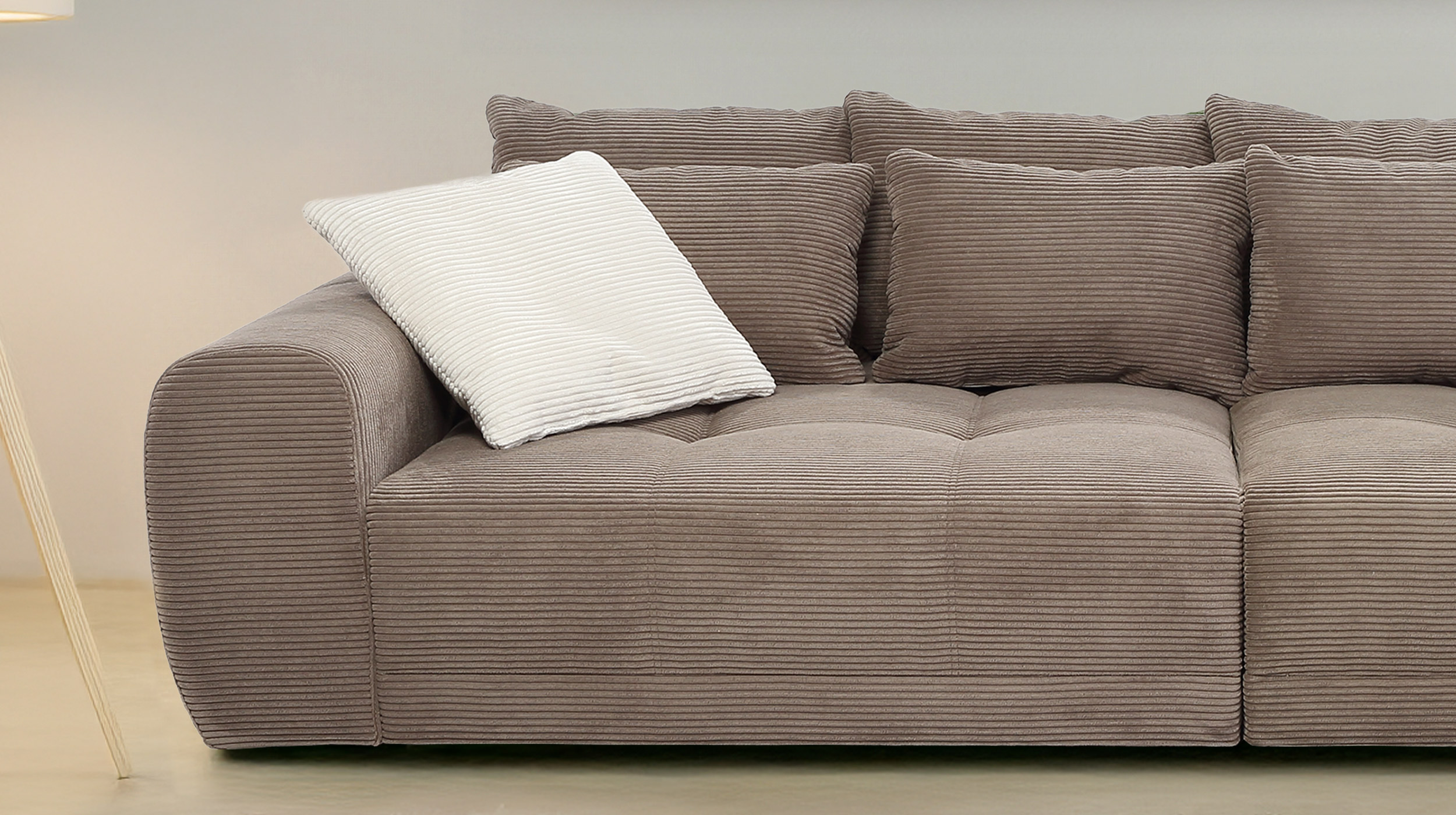 Big Sofa Cord taupe - 308 cm - Federkern - JANNI