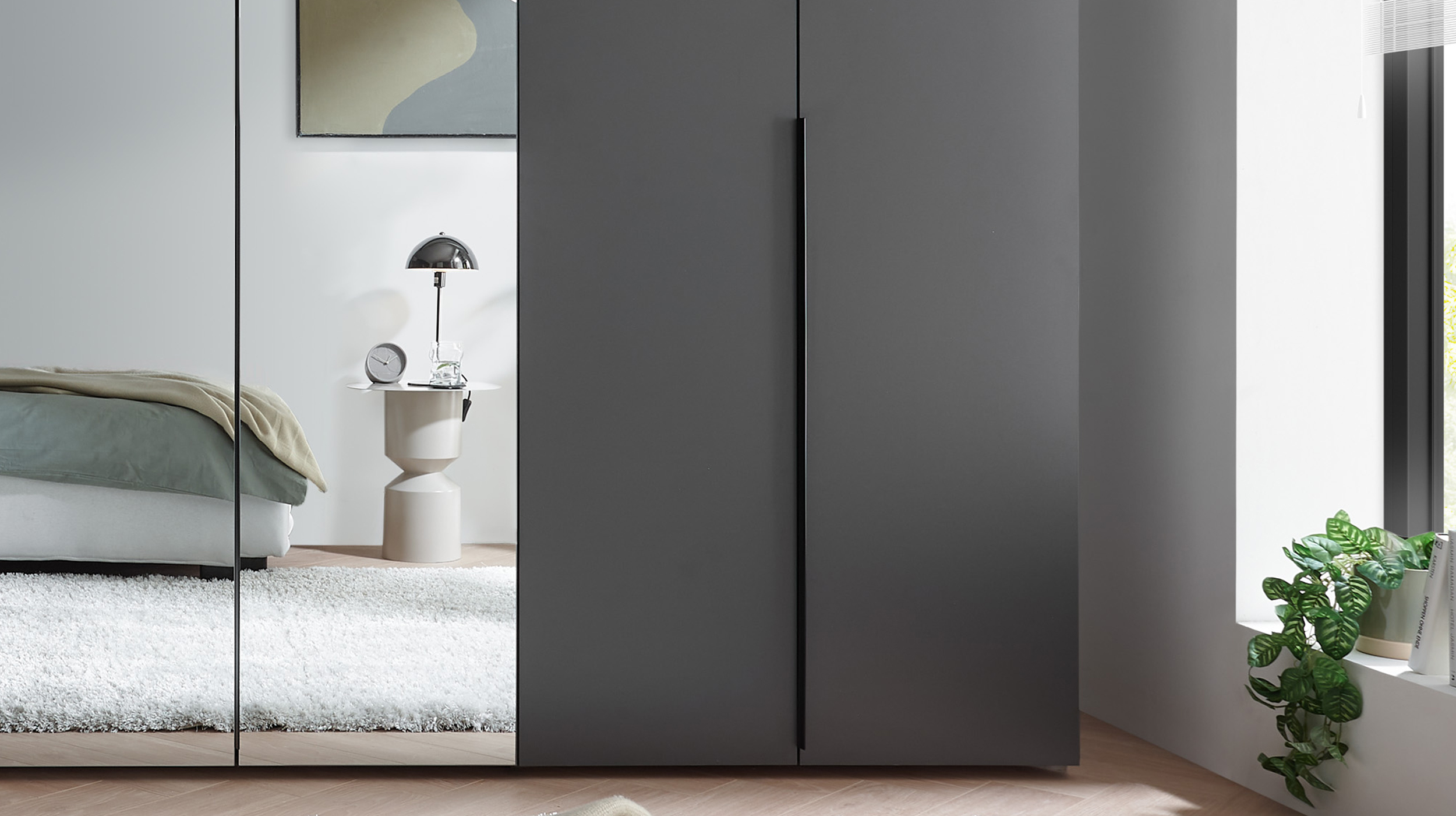Kleiderschrank mit Spiegel 270 cm graphit - 6-türig - KEVO