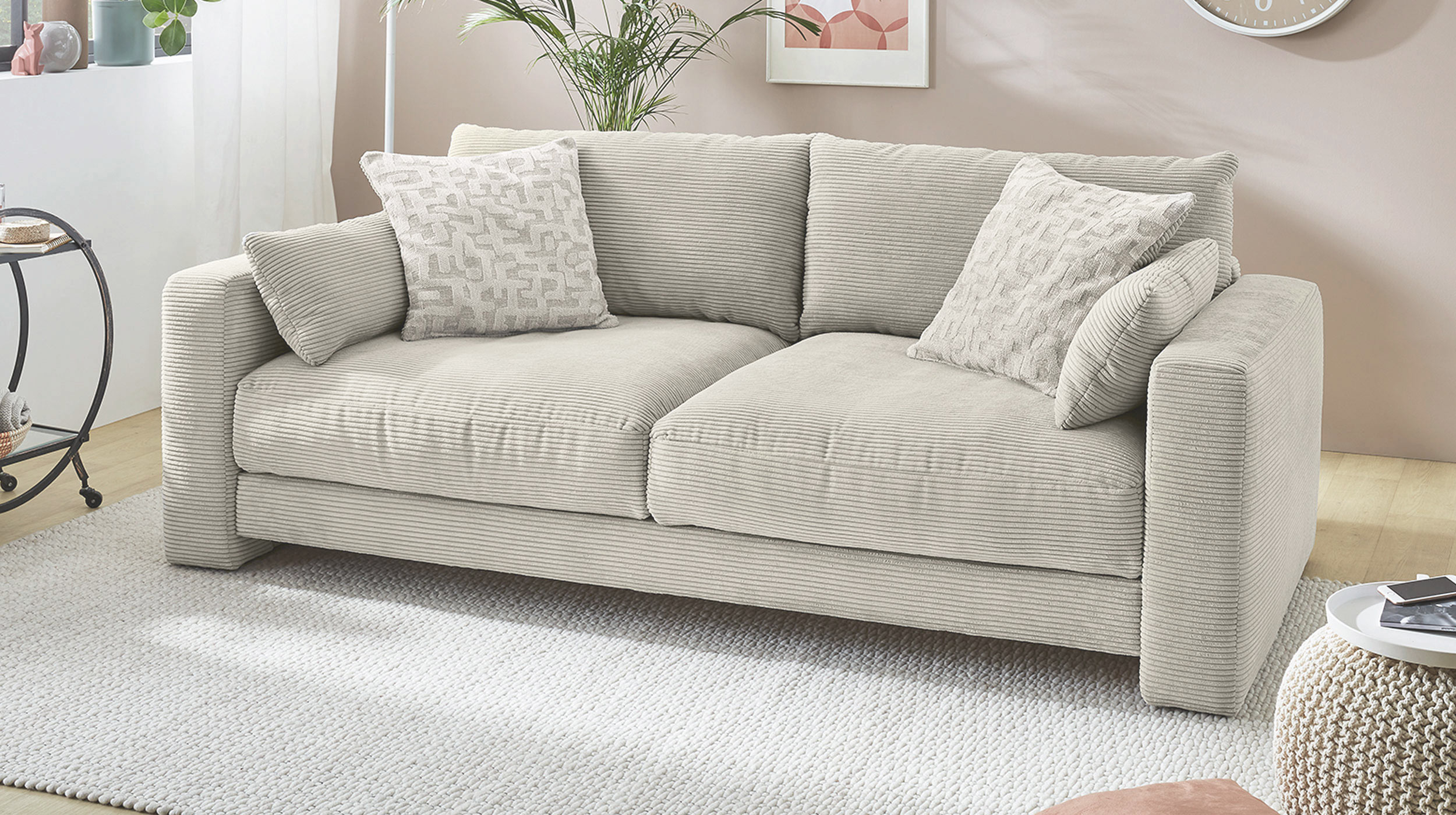 Big Sofa grau-beige Cord 241 cm Federkernpolsterung - MILEY
