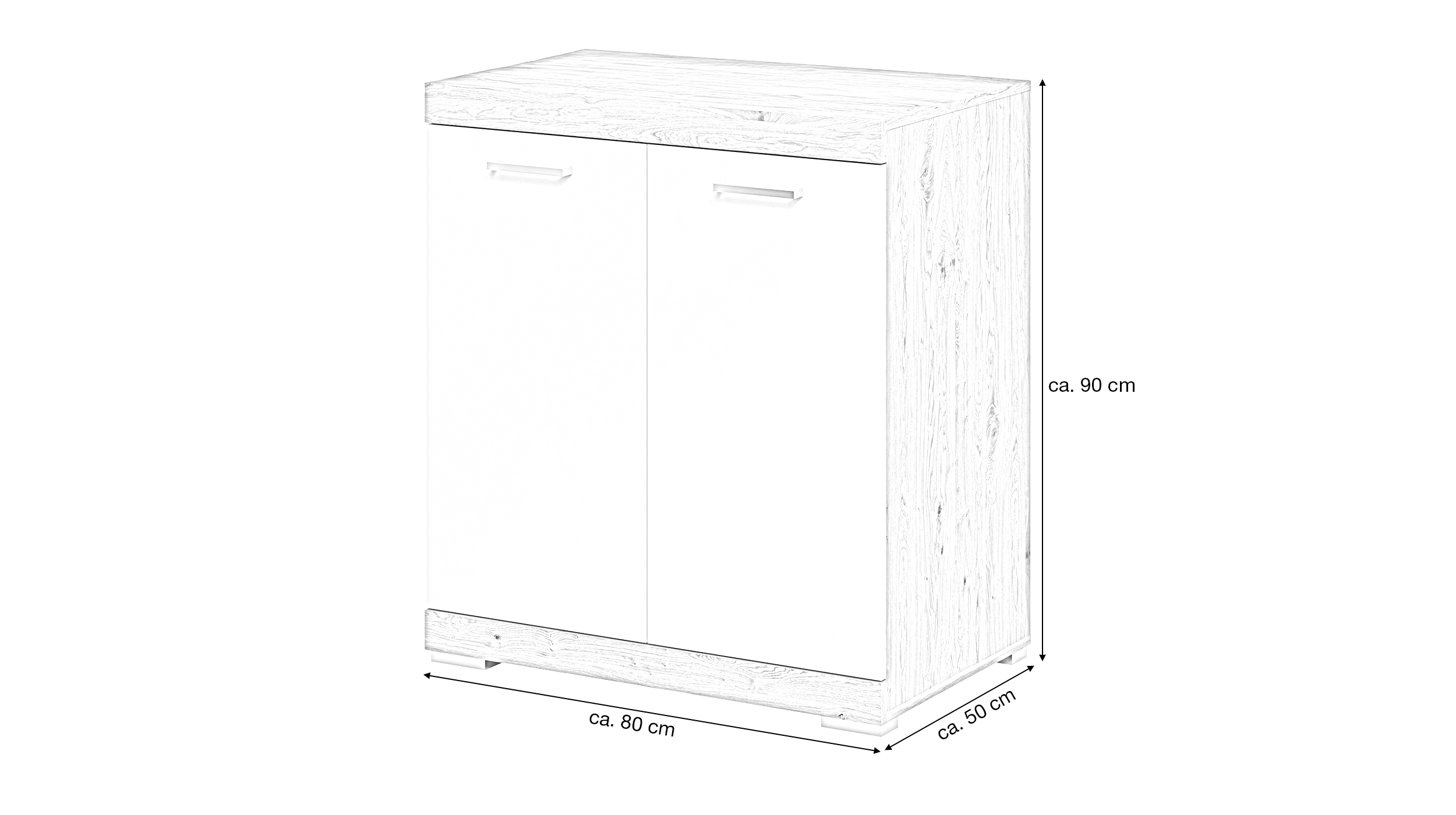 Kommode weiß Artisan Eiche 80 x 50 cm - 2-türig - BRISTOL