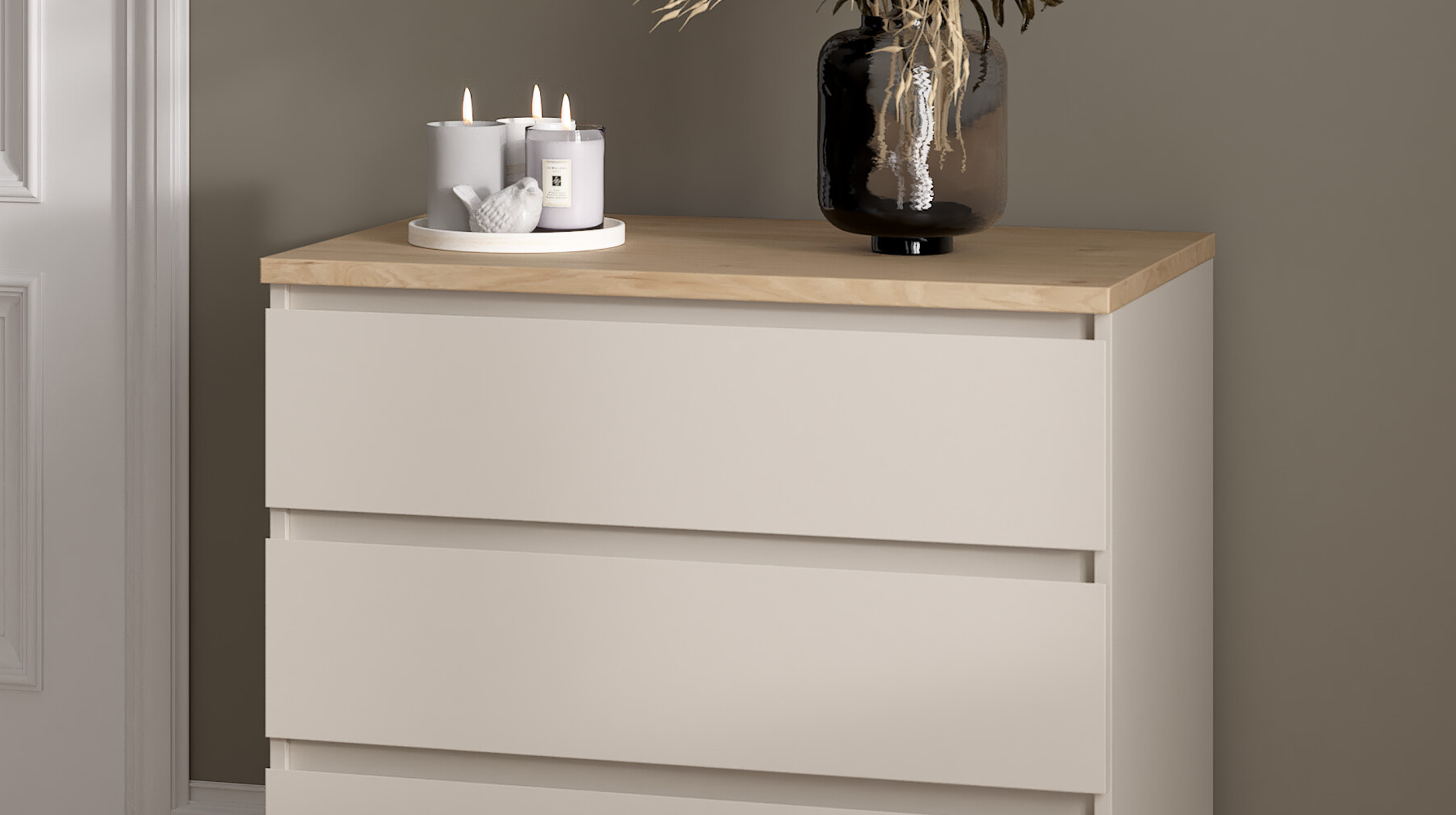 Kommode mit 3 Schubladen beige - Jackson Hickory 77 cm - NAIA Kommode mit 3 Schubladen beige - Jackson Hickory 77 cm - NAIA