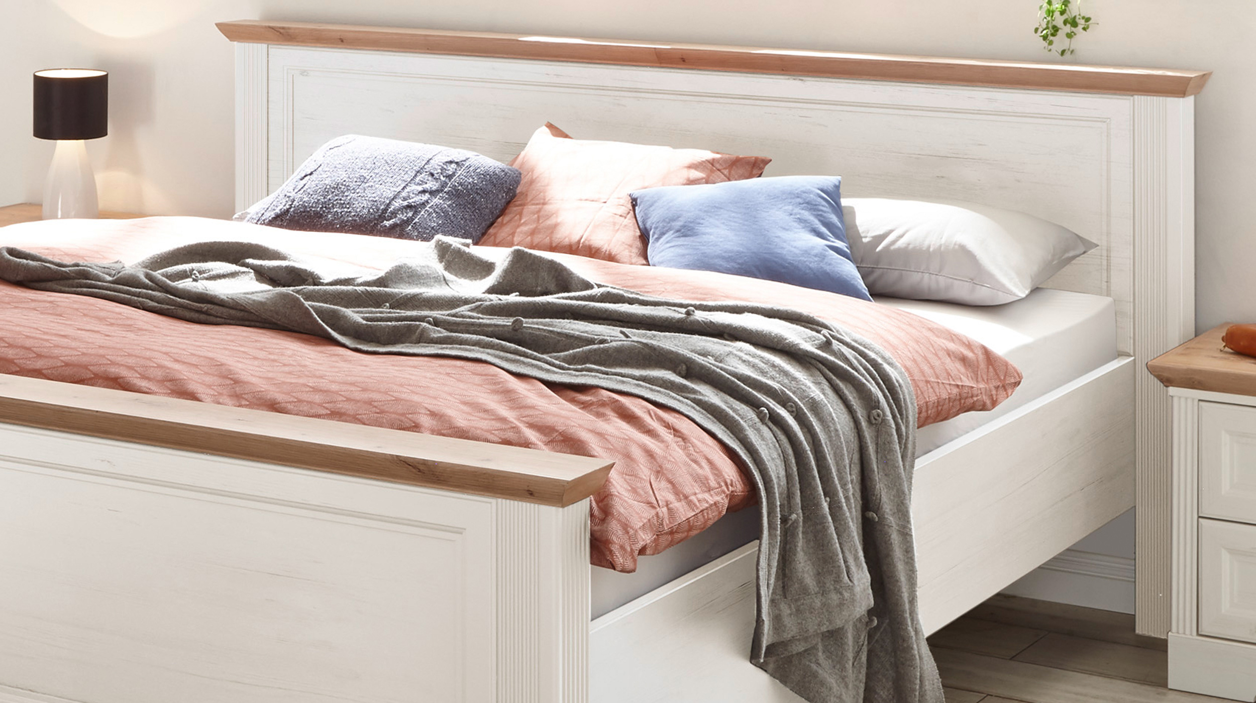 Jugendbett 180 x 200 cm Pinie weiß - Artisan Eiche - JASMIN