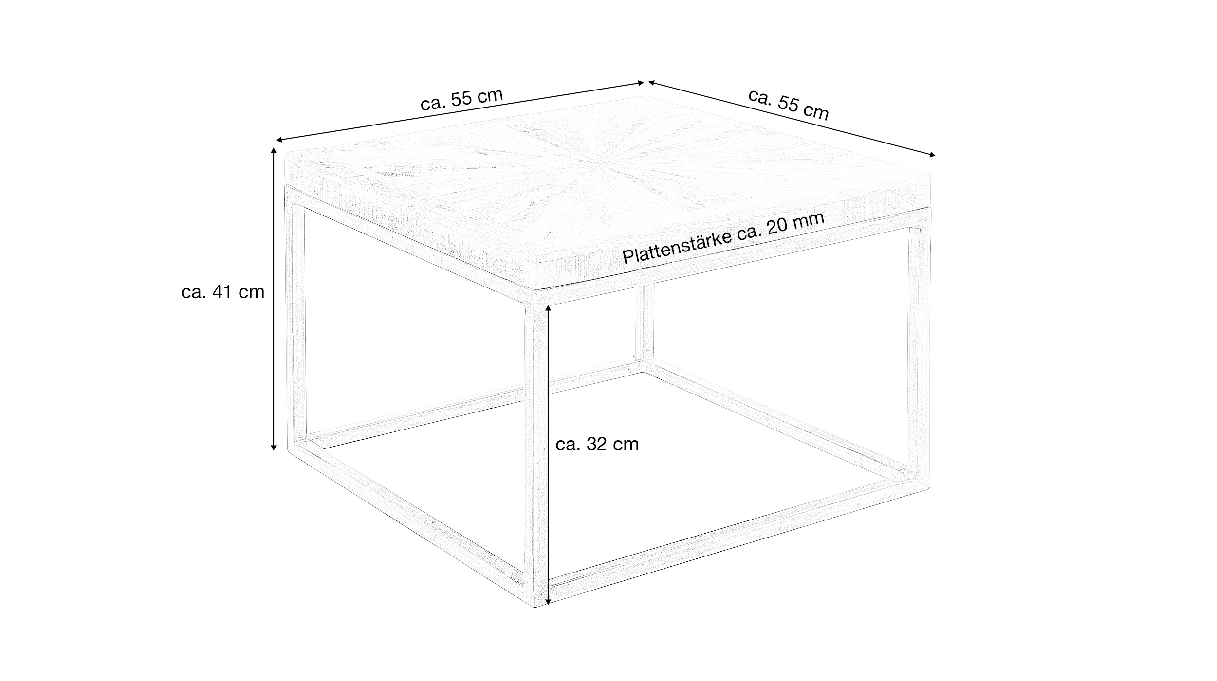Couchtisch Mango massiv lackiert 55 x 55 cm - JONA 