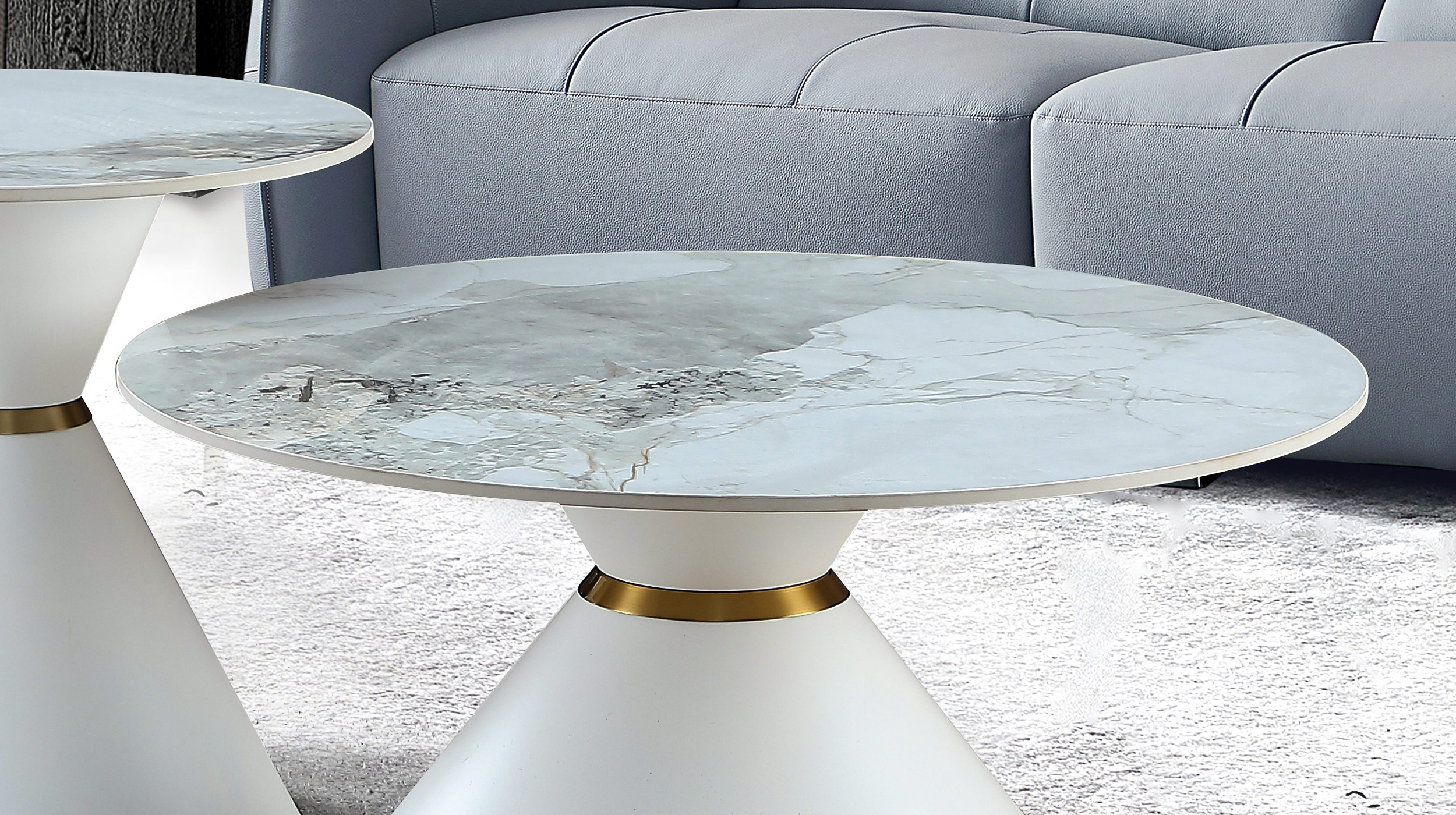 Couchtisch 2er-Set Marmoroptik weiß hochglanz - 80 cm - 60 cm - BASILA