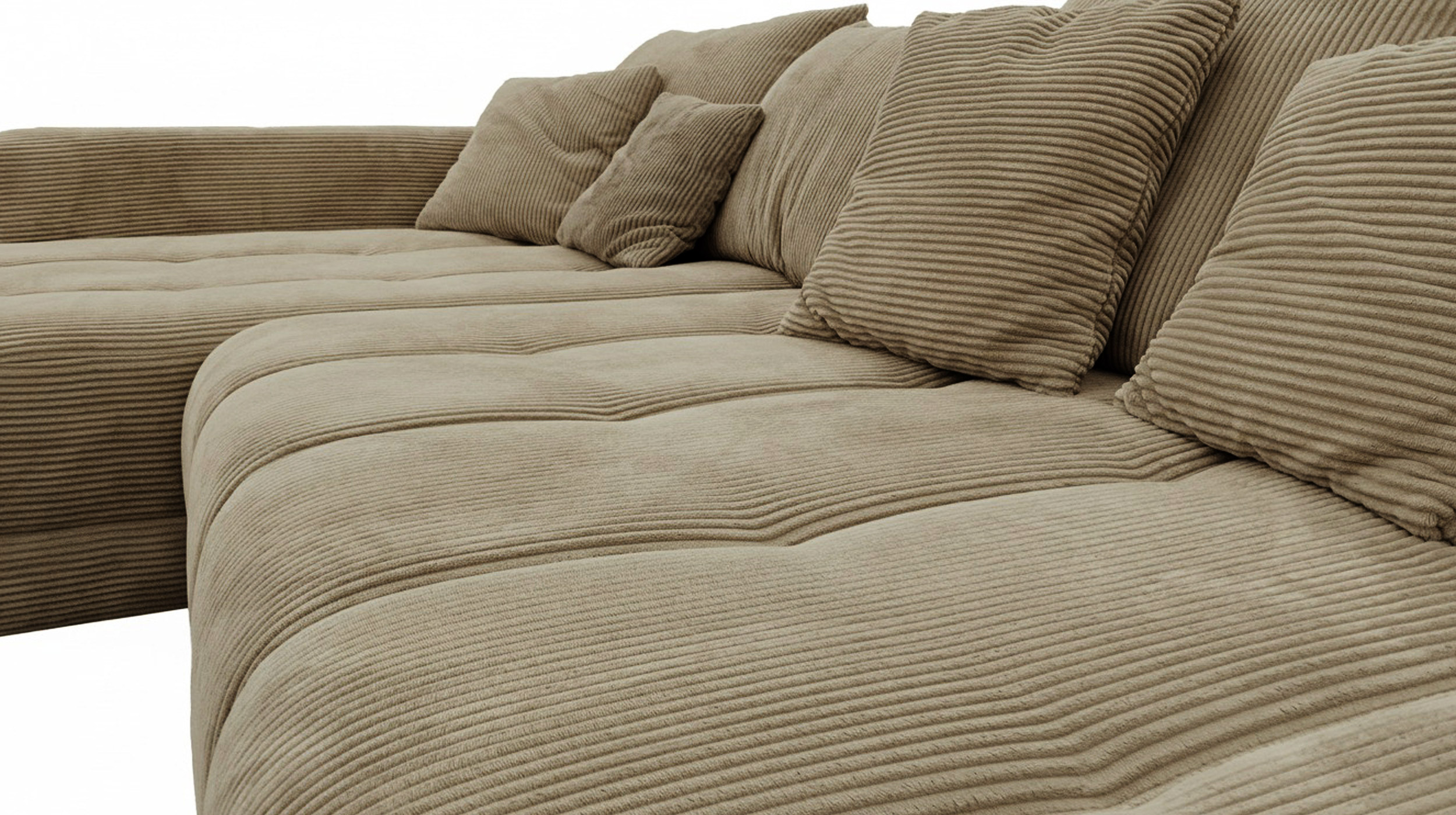 Ecksofa Cord grün elektrisch ausfahrbar 300 cm - OT links - ARTEMIS