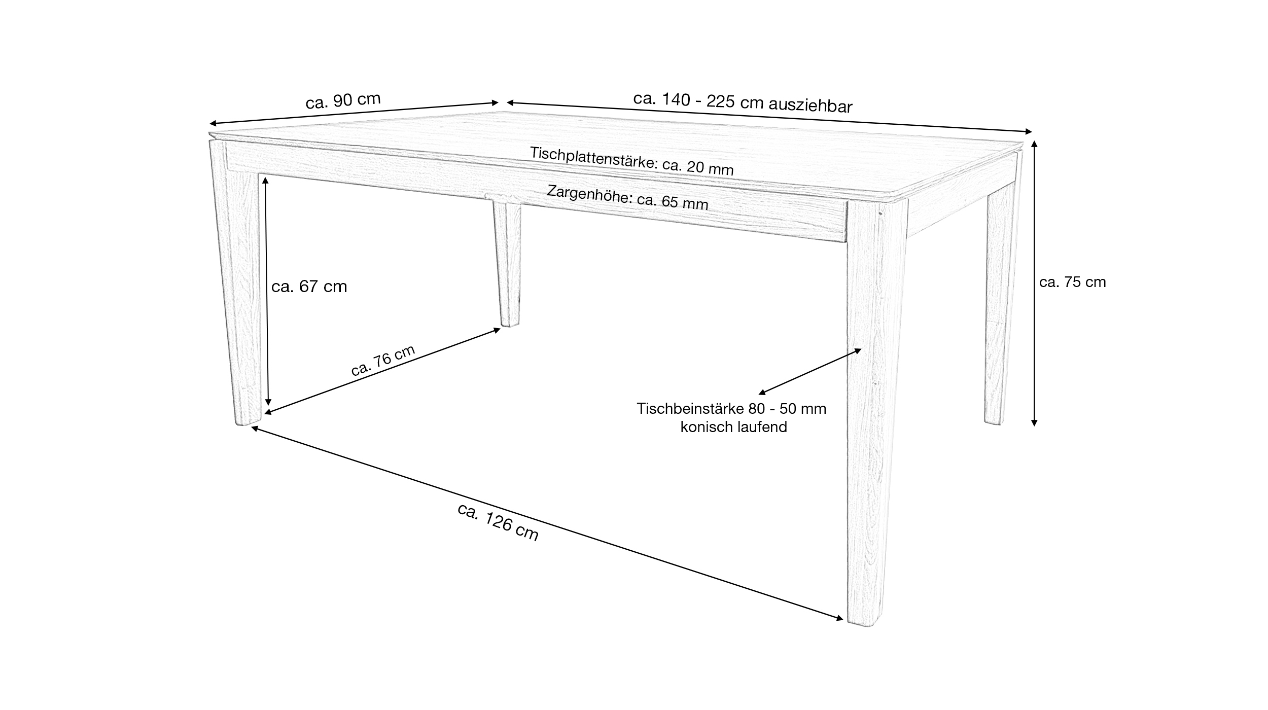 Esstisch ausziehbar 140-225 cm Massivholz Wildeiche geölt - FLAVIA