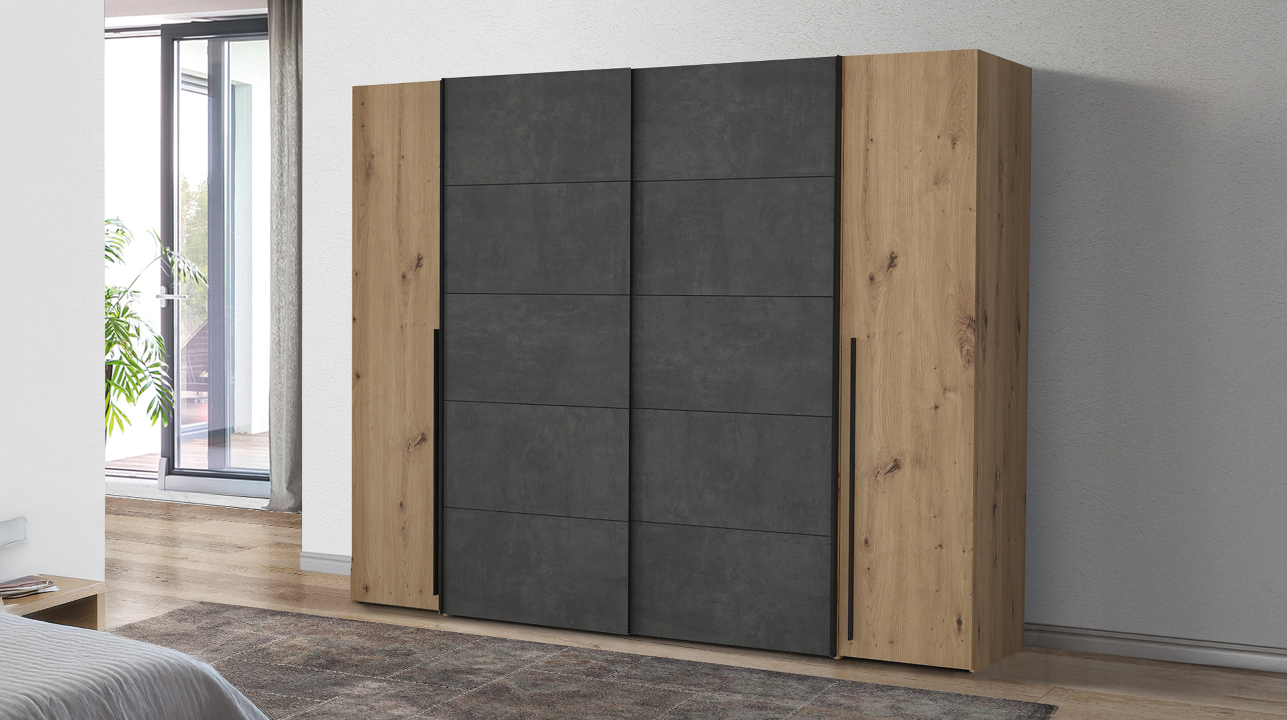 Kleiderschrank Artisan Eiche - grau - 270 cm - Schwebetüren NARAGO