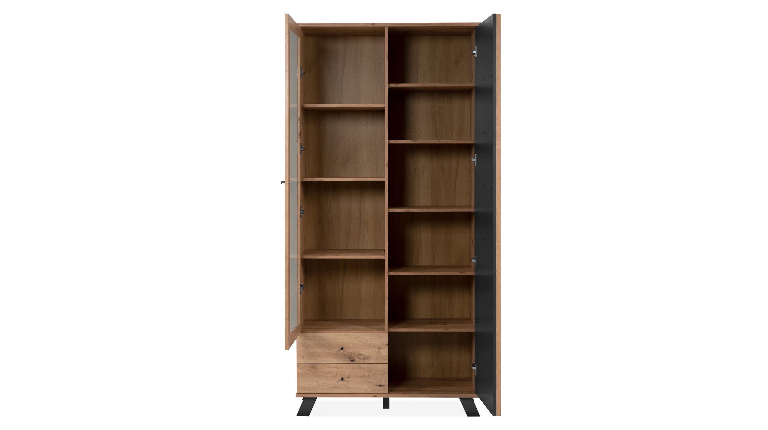 Vitrine mit Glastür Artisan Eiche - anthrazit Breite 92 cm - MEDAN