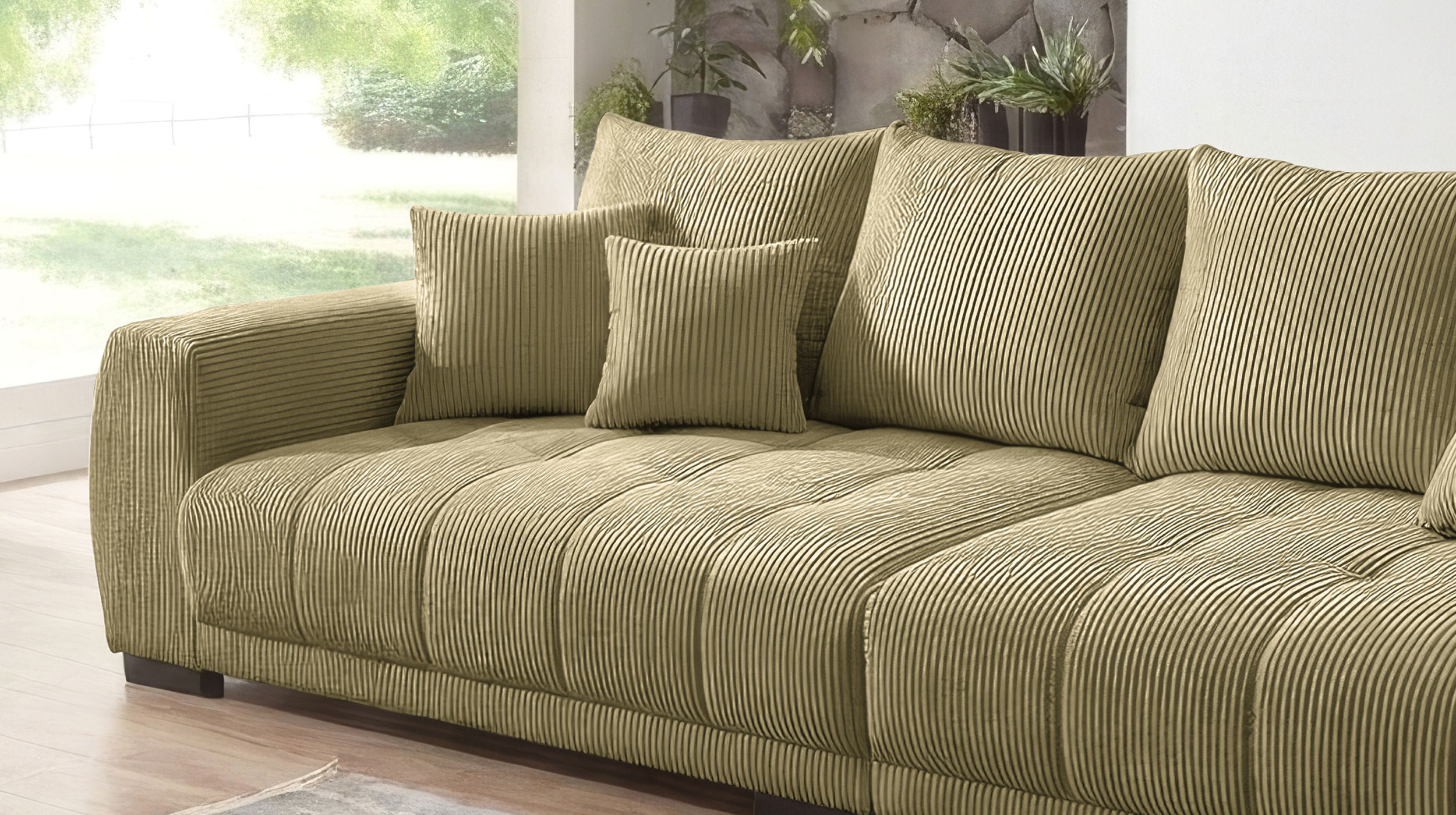 Big Sofa Cord grün mit Nosagunterfederung 300 cm - ARTEMIS