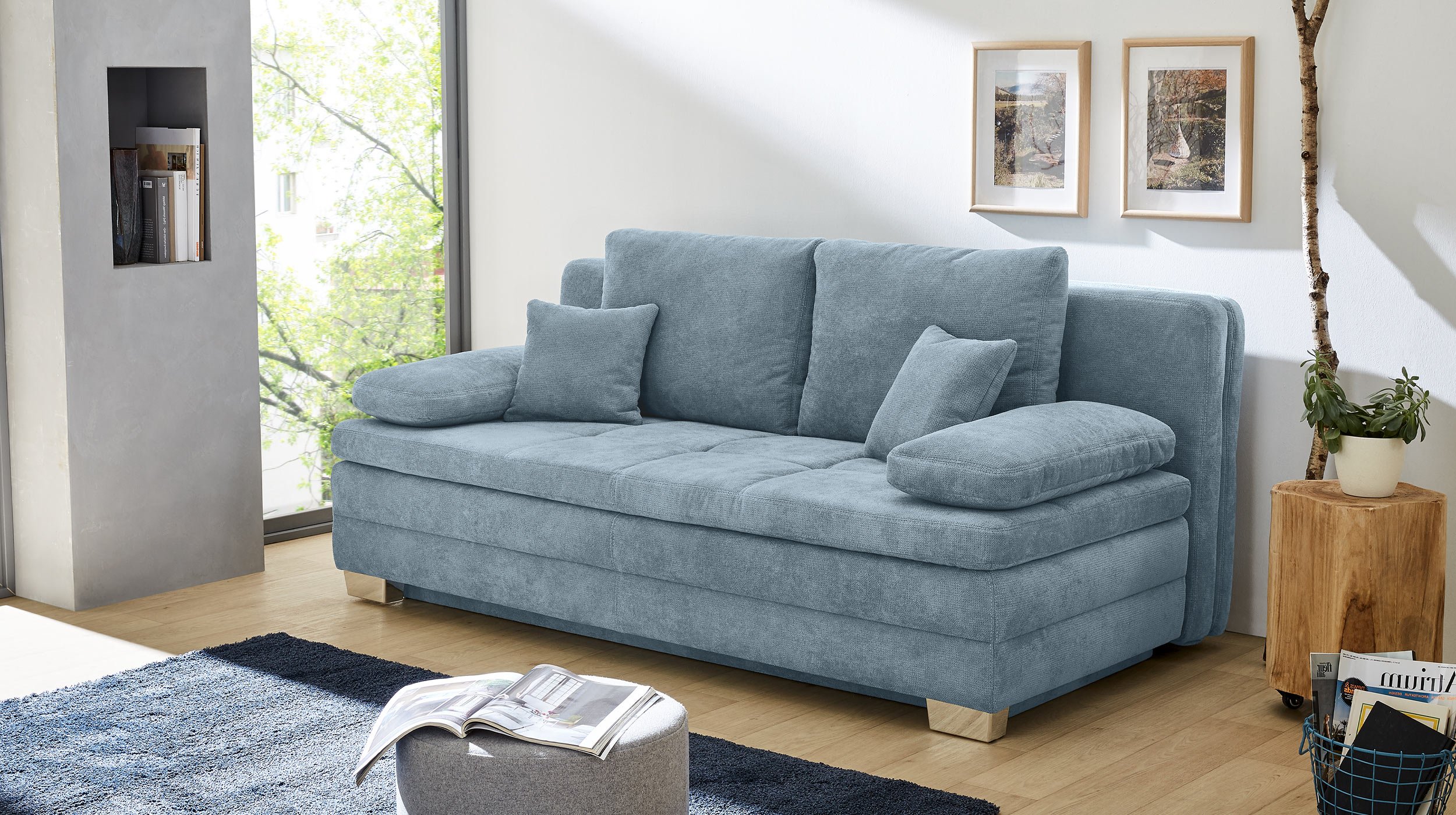 Schlafsofa hellblau Bettkasten Dauerschläfer Federkern - LINDAU