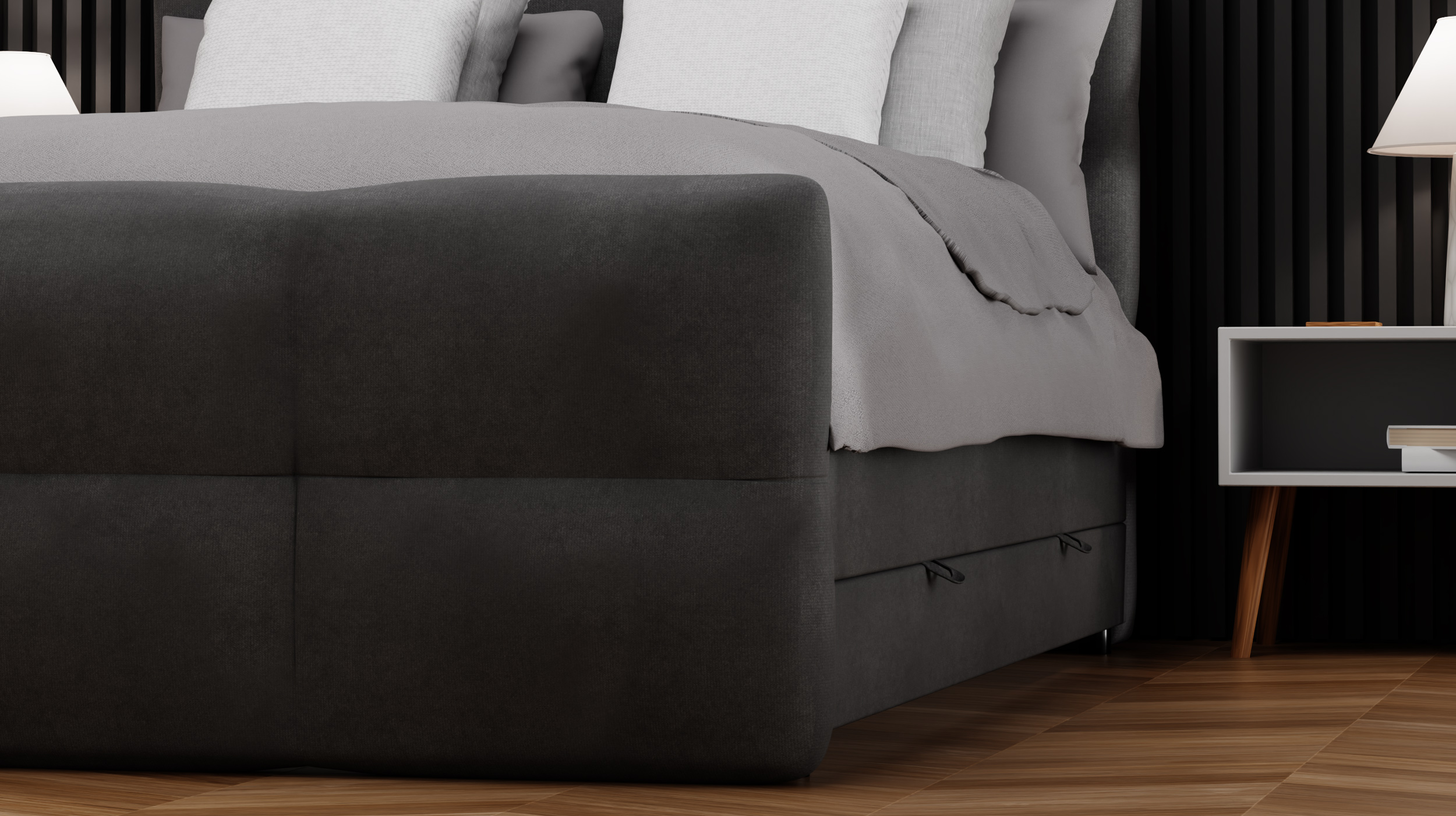 Boxspringbett 180 x 200 cm mit Bettkasten anthrazit Stoffbezug - STAR