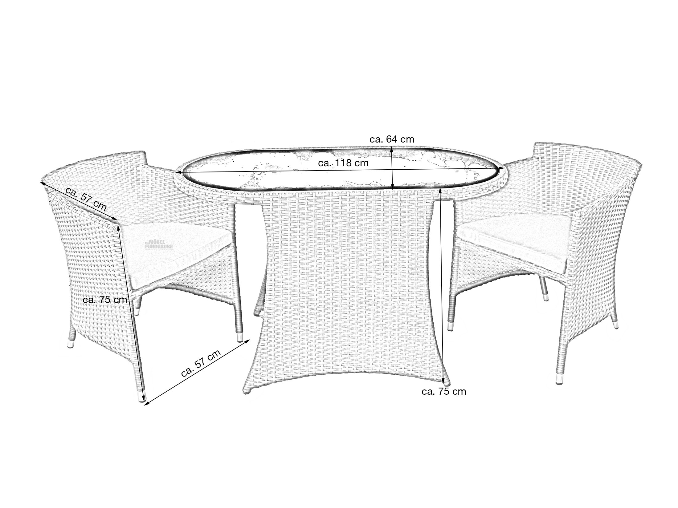 Gartenmöbel 3 tlg Tisch und 2 Sessel in schwarz - PALM
