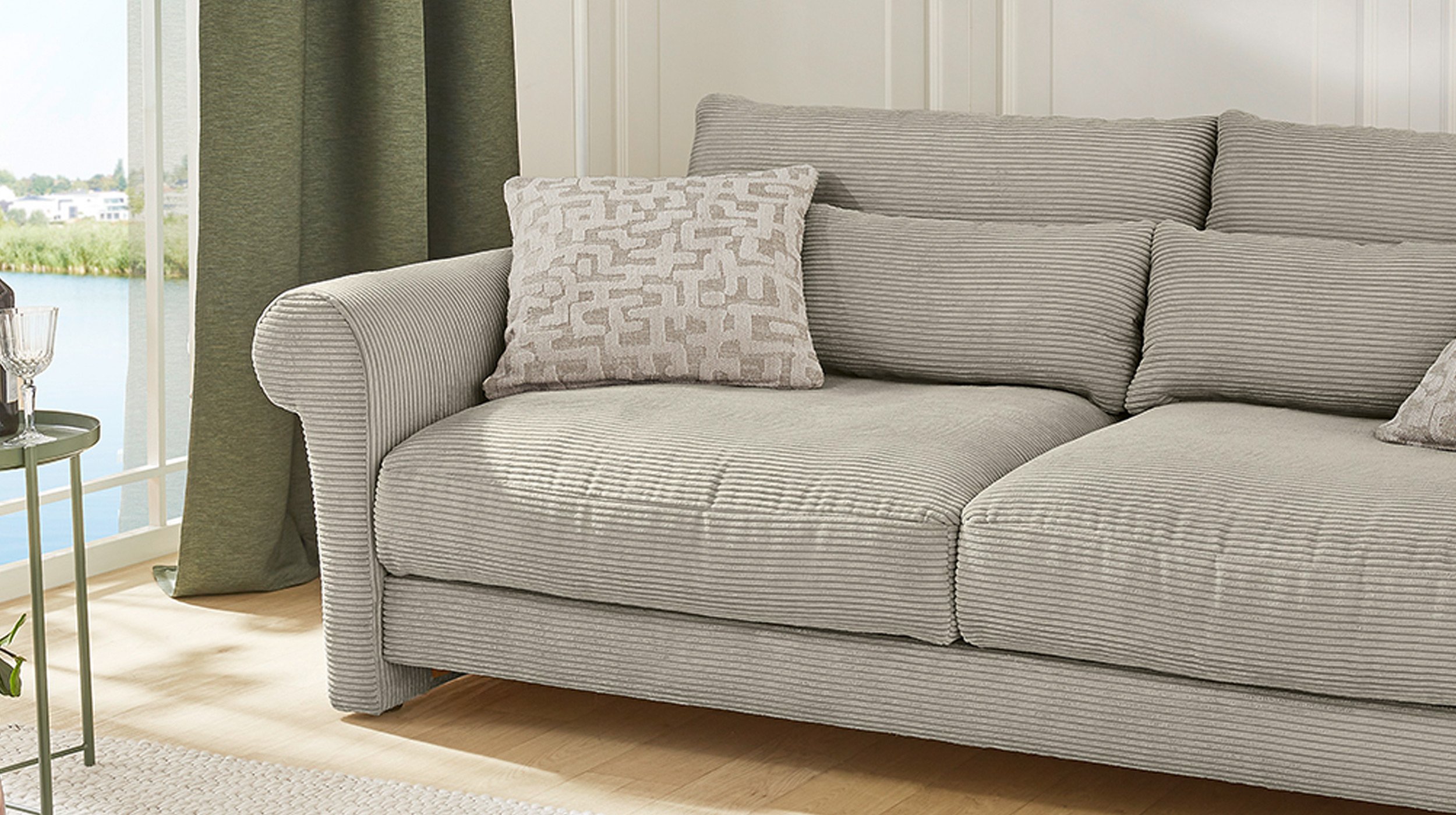 Big Sofa grau Cord mit Bonell-Federkern 247 cm - MAXIMA