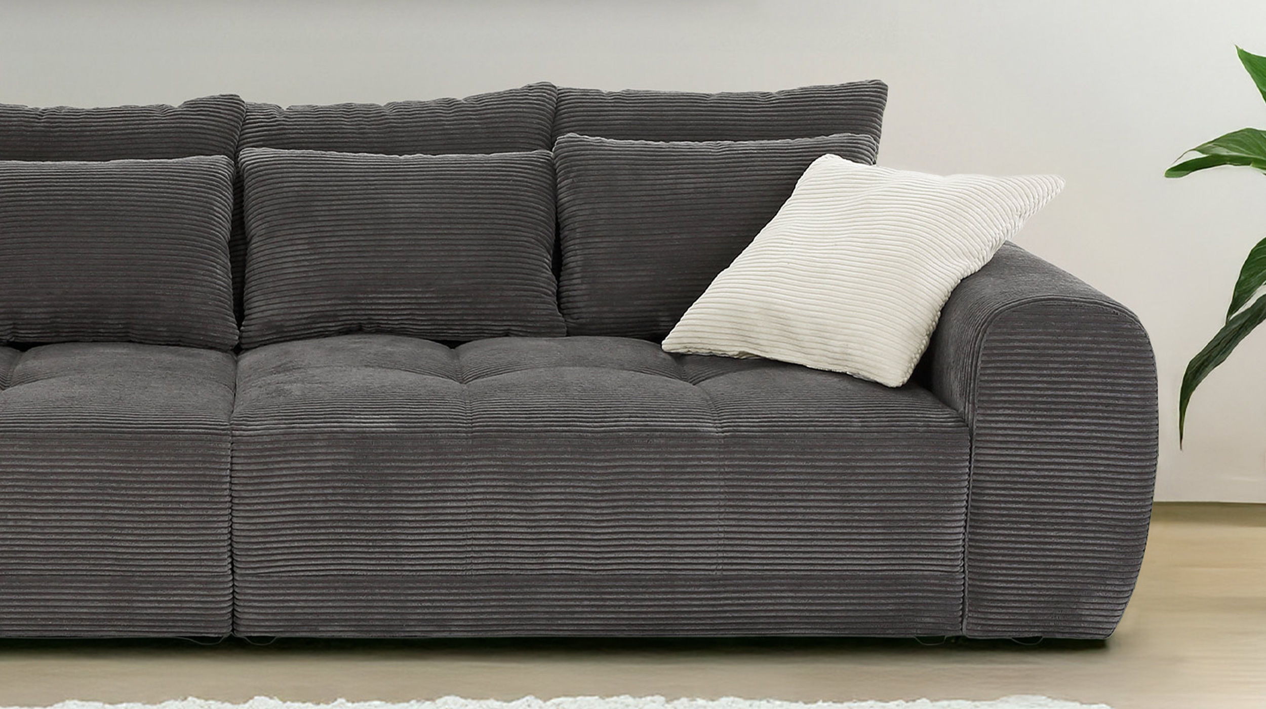 Big Sofa Cord grau - 308 cm - Federkern - JANNI