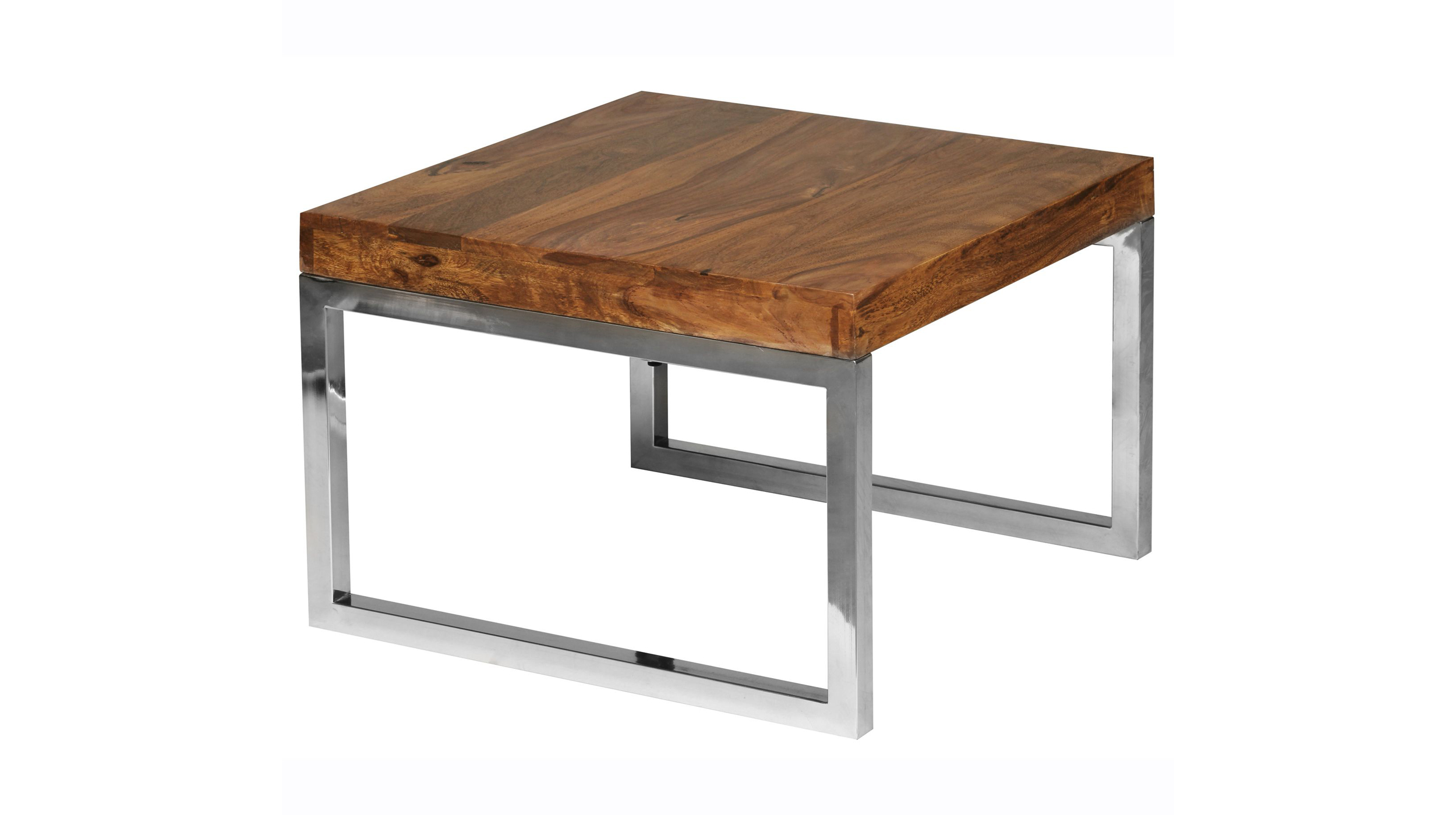 Beistelltisch Sheesham massiv gebeizt 60 x 60 cm Metallgestell - GRETE