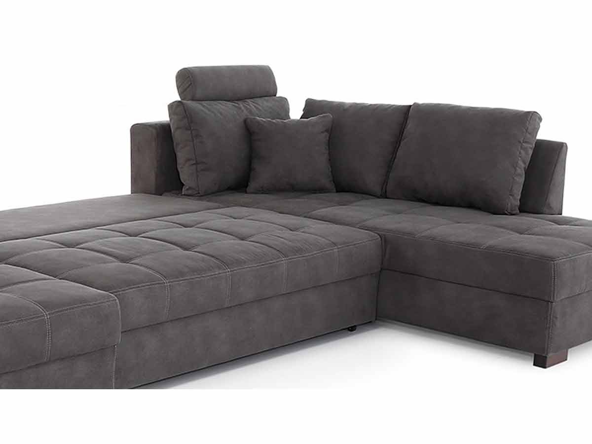 Wohnlandschaft mit Schlaffunktion grau Bettkasten 357  cm - ANTEGO