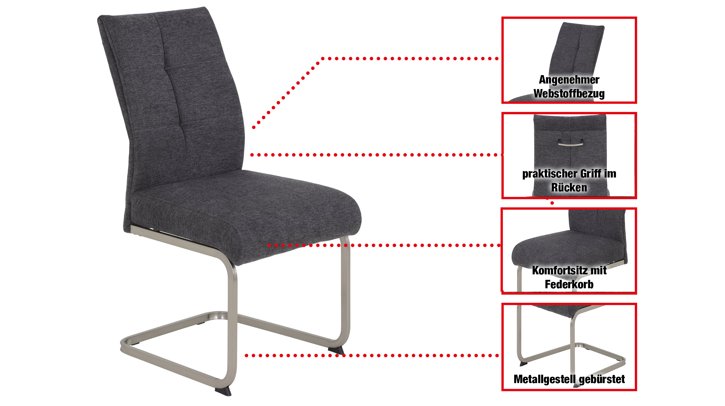 Schwingstuhl für Esszimmer anthrazit Webstoff - INES