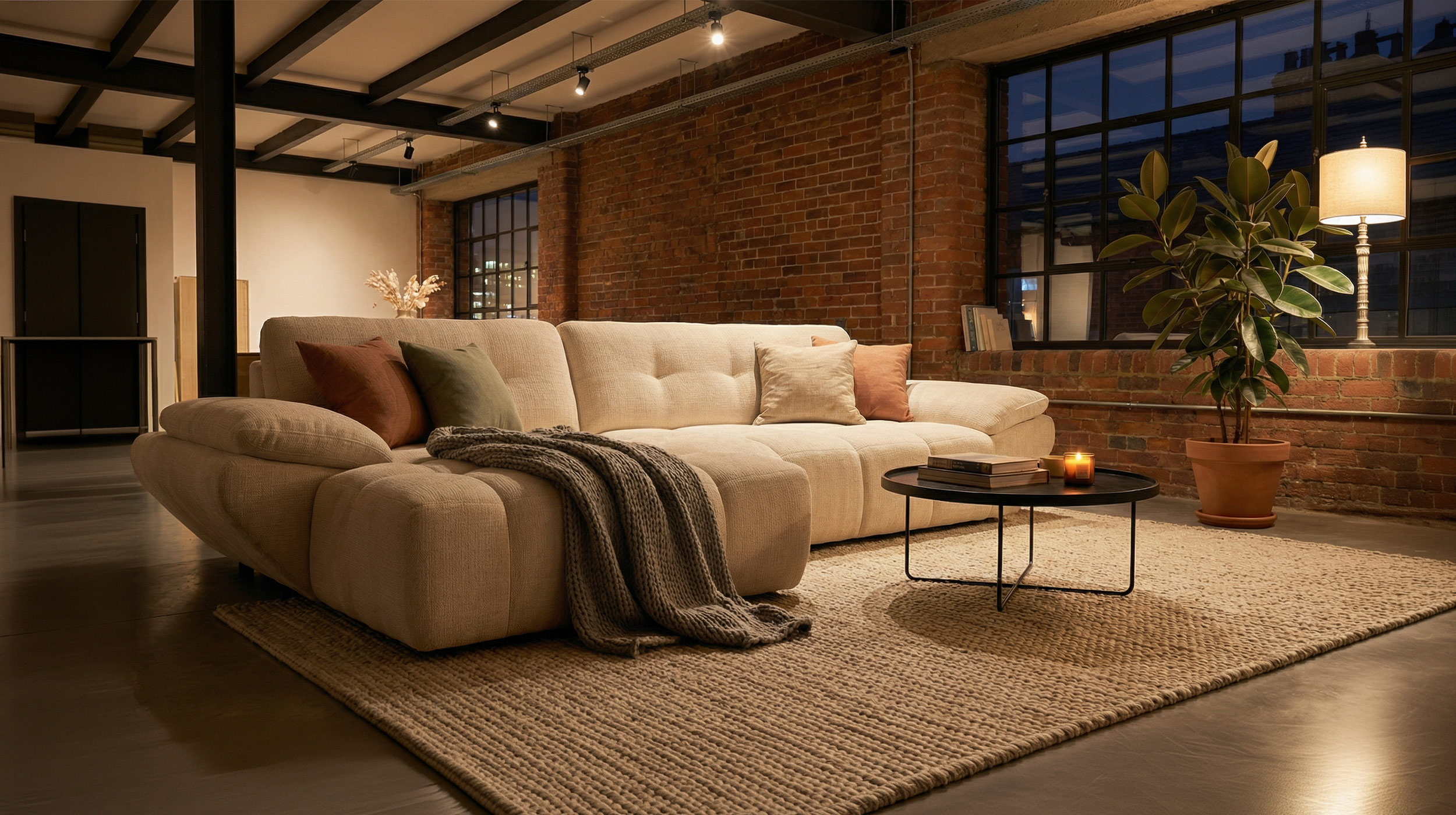 Ecksofa creme elektrisch ausfahrbar 308 cm - HUGO