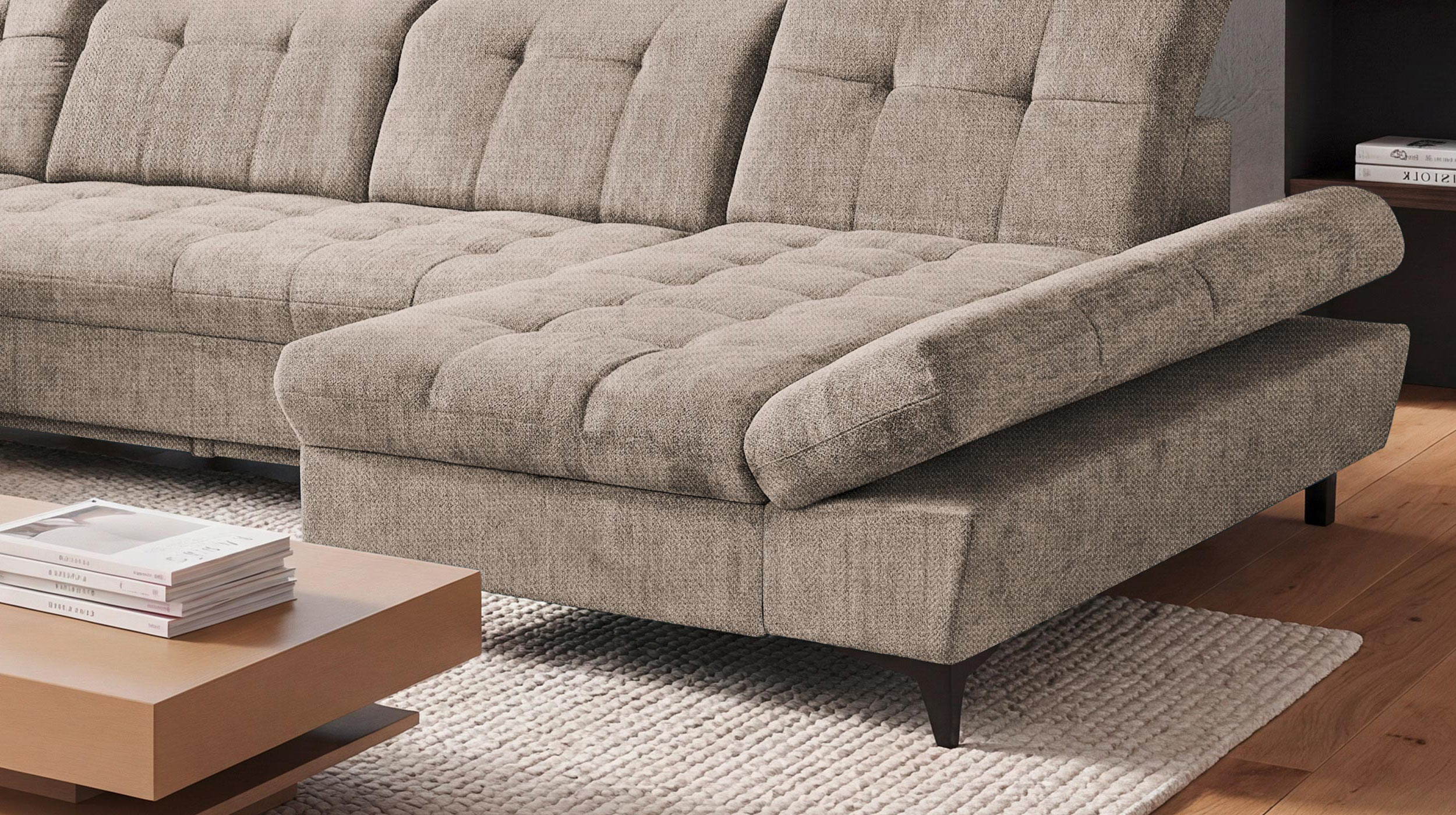 Wohnlandschaft Schlaffunktion Bettkasten Beige-Kaschmir - MERCY