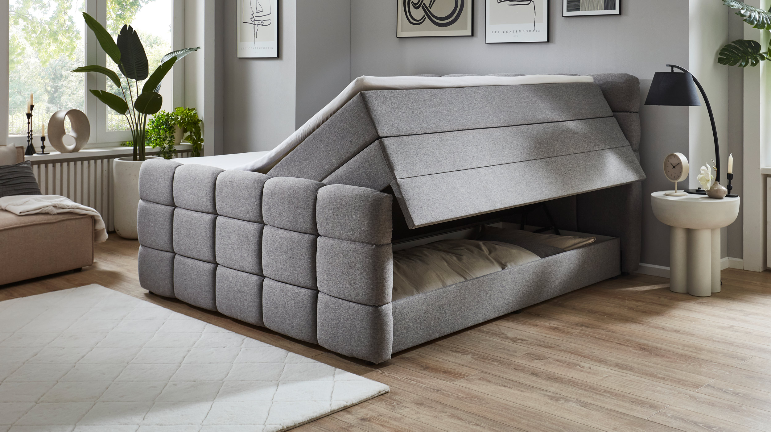 Boxspringbett 180 x 200 cm Bettkasten Webstoff grau - CORVIN