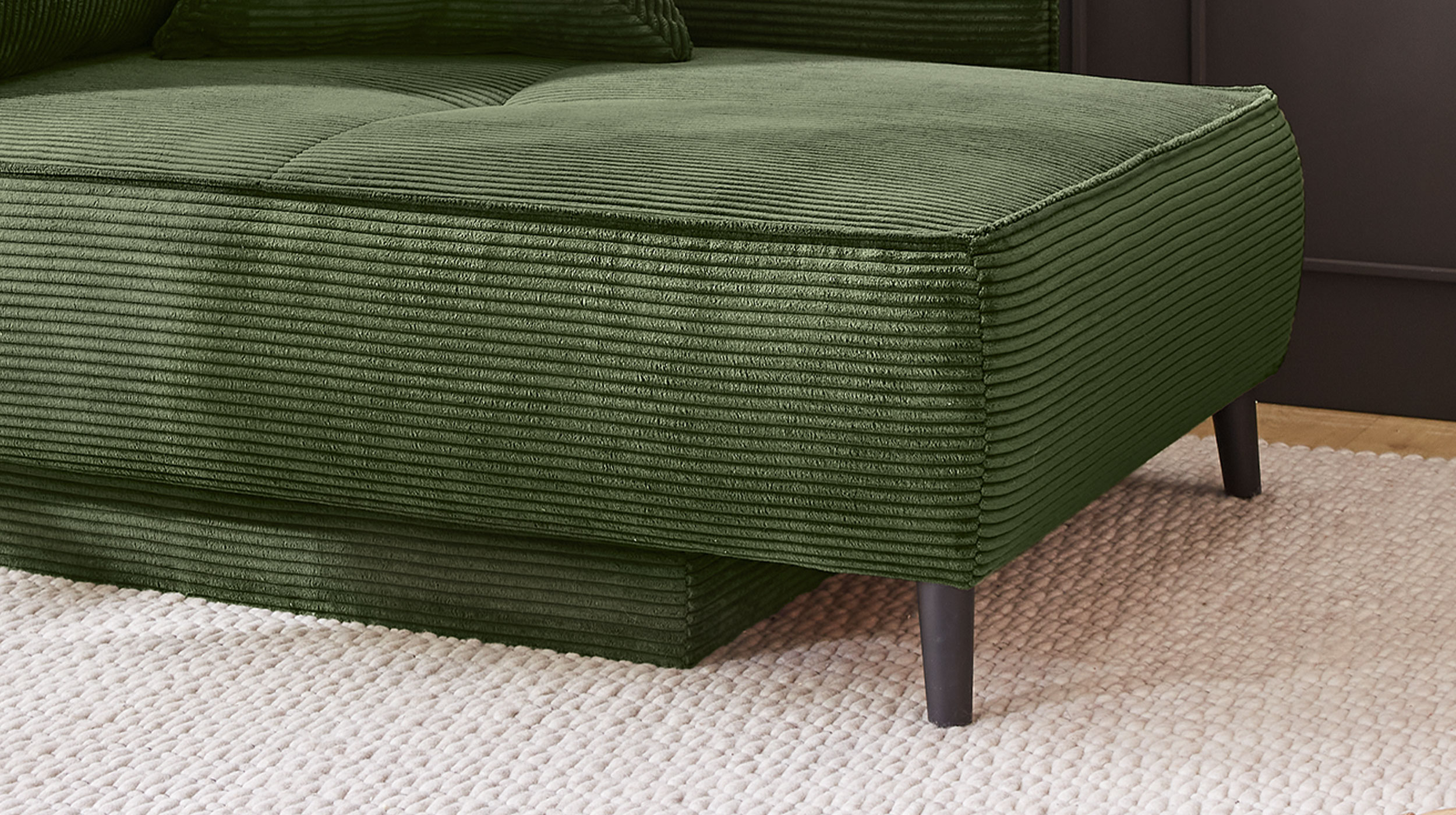 Einzelsofa Cord grün 155 cm Recamiere mit Schlaffunktion - REX