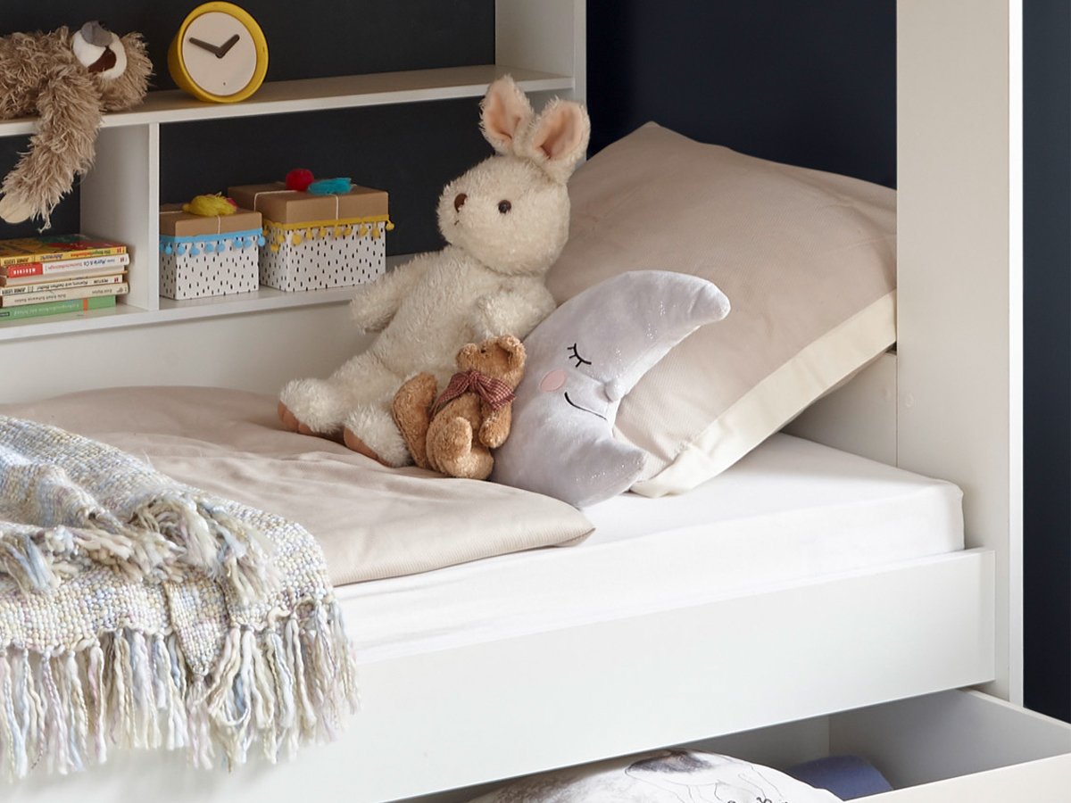 Etagenbett mit Stauraum 90 x 200 cm weiß foliert Kinderbett - GAIUS